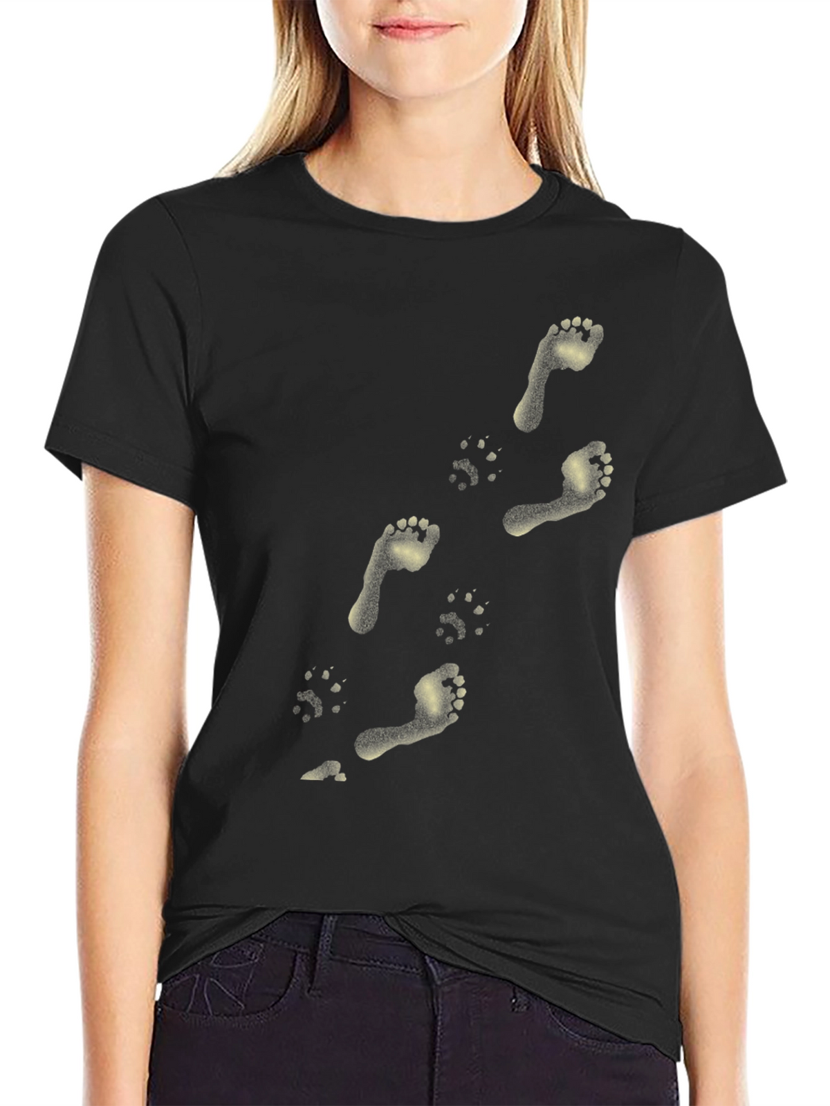 Footprint & Paw Print Tee - Unique Black T-Shirt