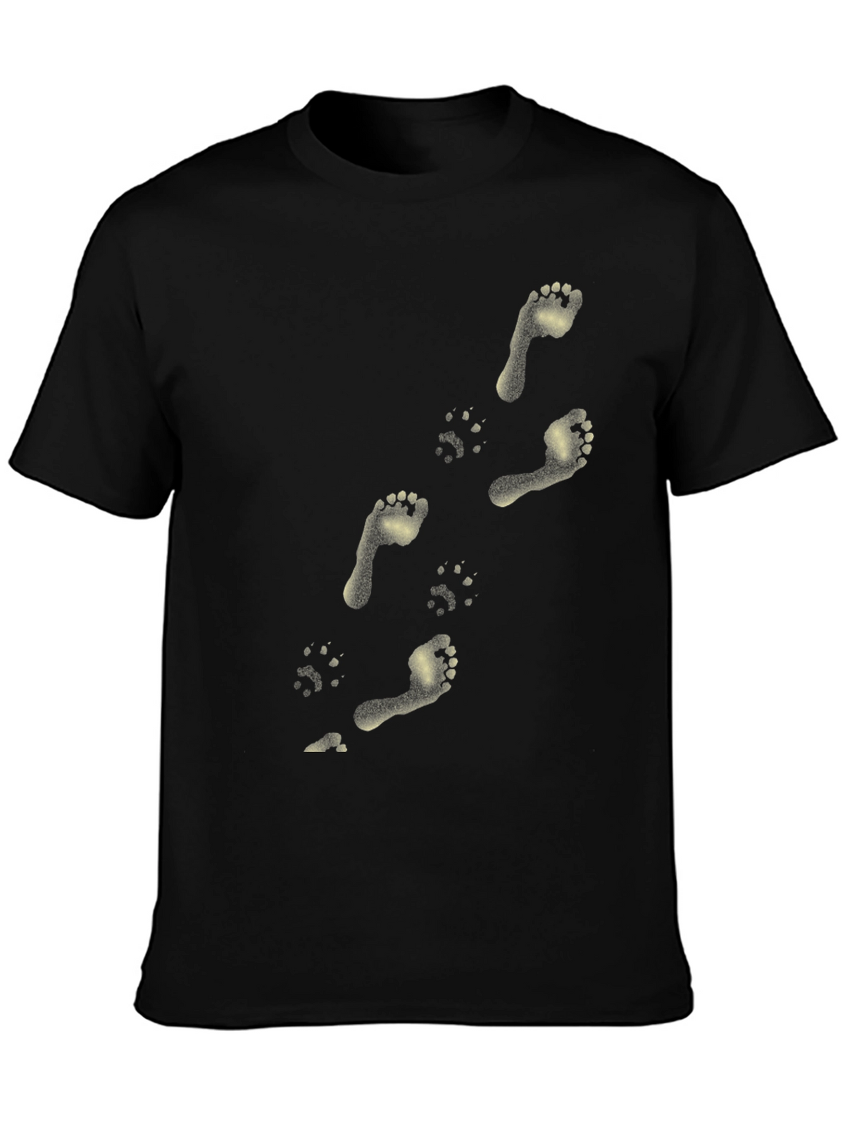Footprint & Paw Print Tee - Unique Black T-Shirt