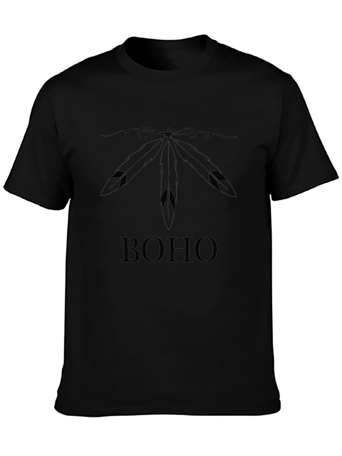 Boho Feather Graphic Tee - Black Unisex T-Shirt