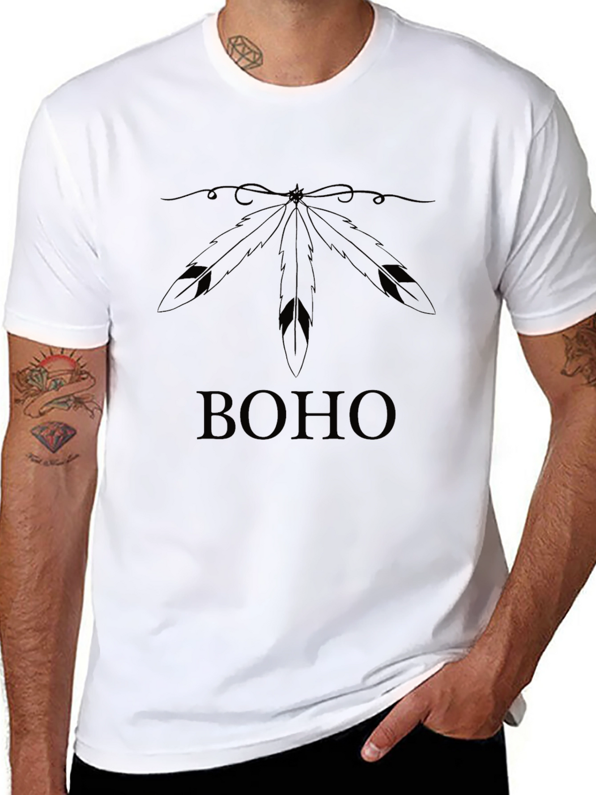 Boho Feather Graphic Tee - Black Unisex T-Shirt
