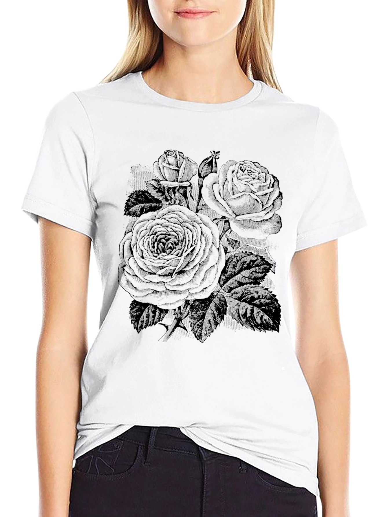 Black Rose Graphic T-Shirt - Floral Design