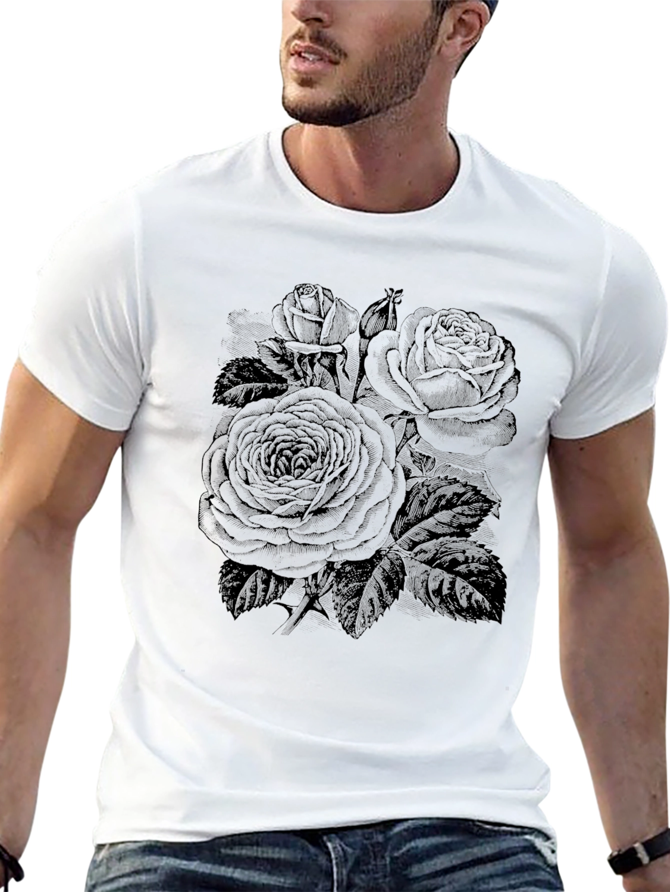 Black Rose Graphic T-Shirt - Floral Design