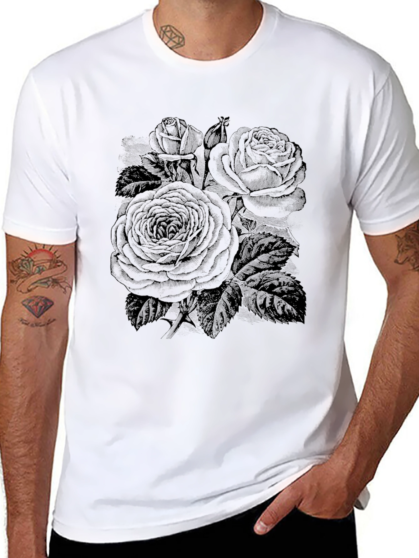 Black Rose Graphic T-Shirt - Floral Design