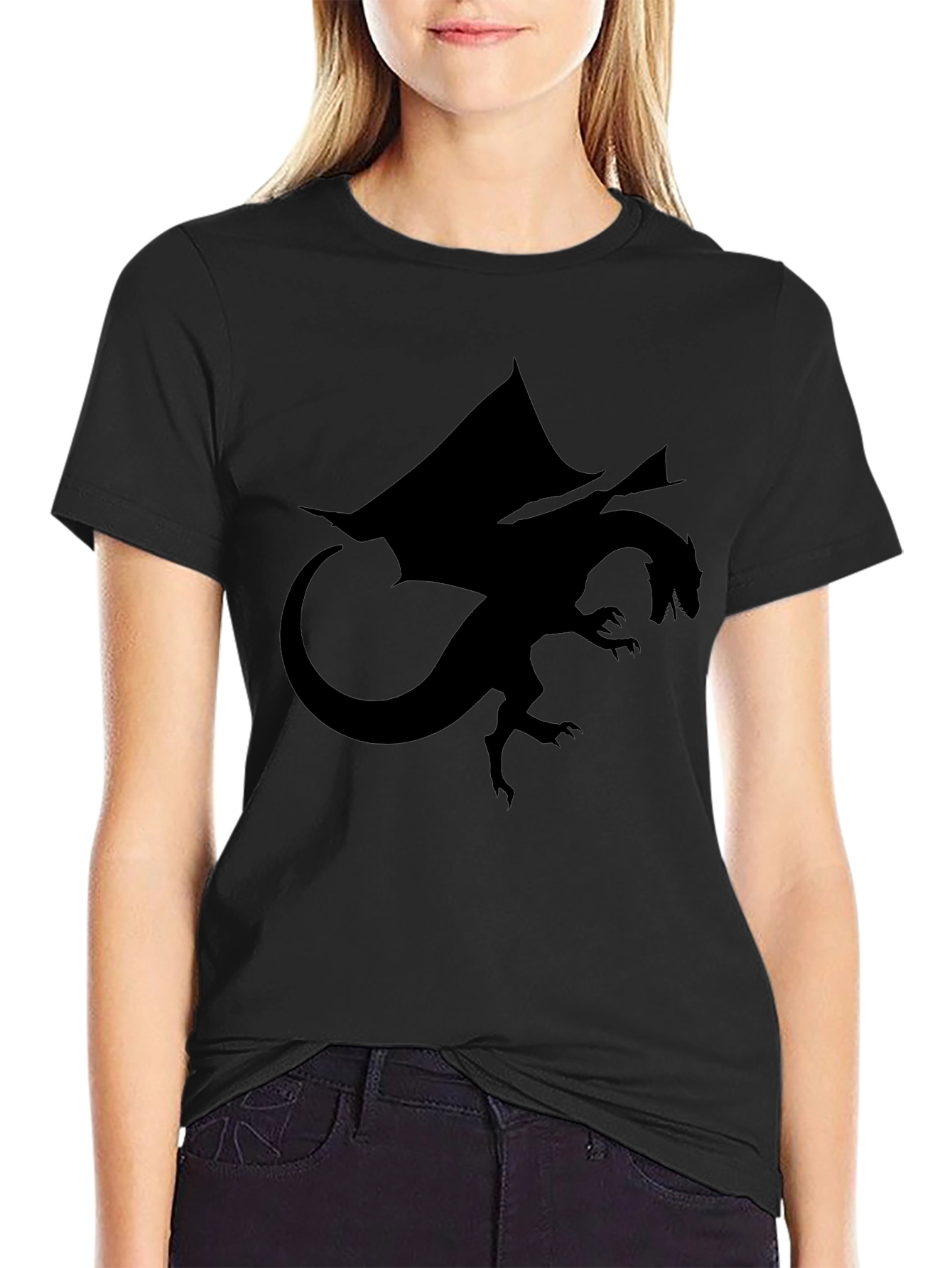 Dragon Silhouette Graphic Black T-Shirt