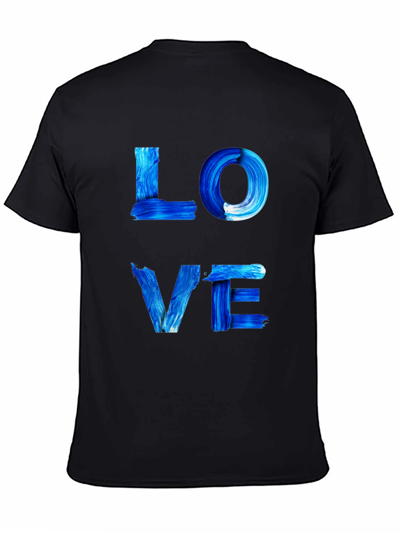 Blue Paint Stroke LOVE Graphic Black T-Shirt