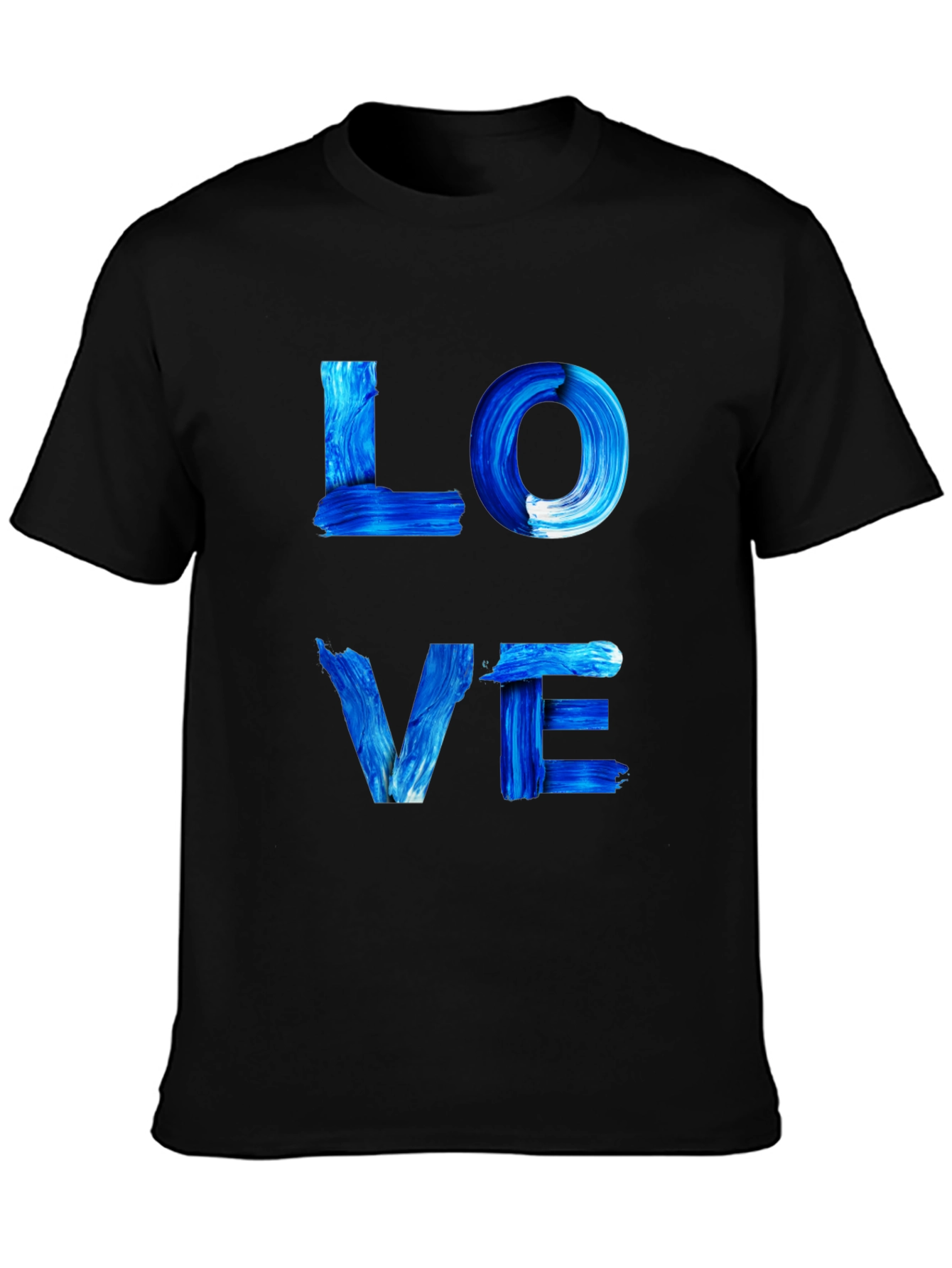 Blue Paint Stroke LOVE Graphic Black T-Shirt