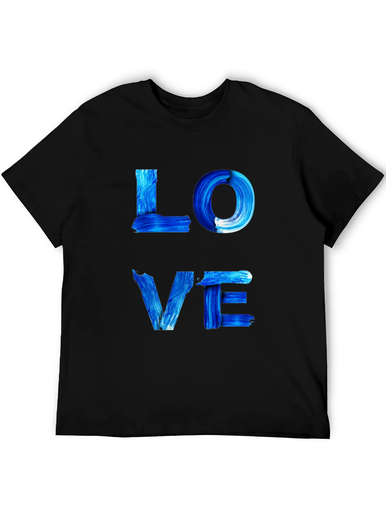 Blue Paint Stroke LOVE Graphic Black T-Shirt