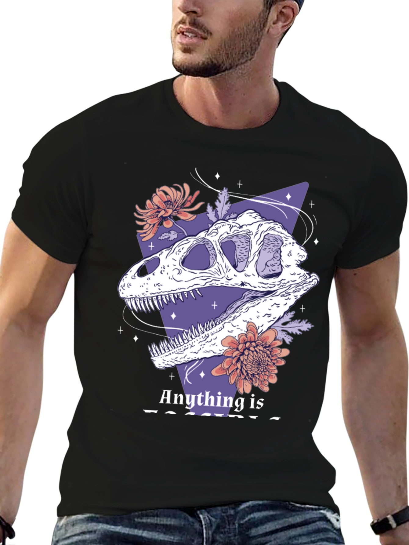 Dinosaur Skull Graphic Tee - Black