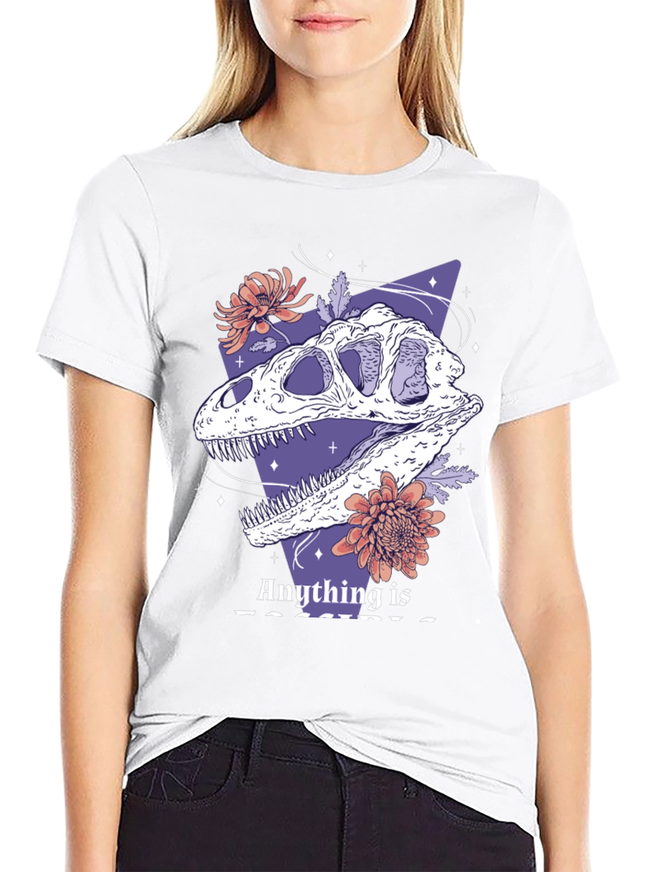 Dinosaur Skull Graphic Tee - Black