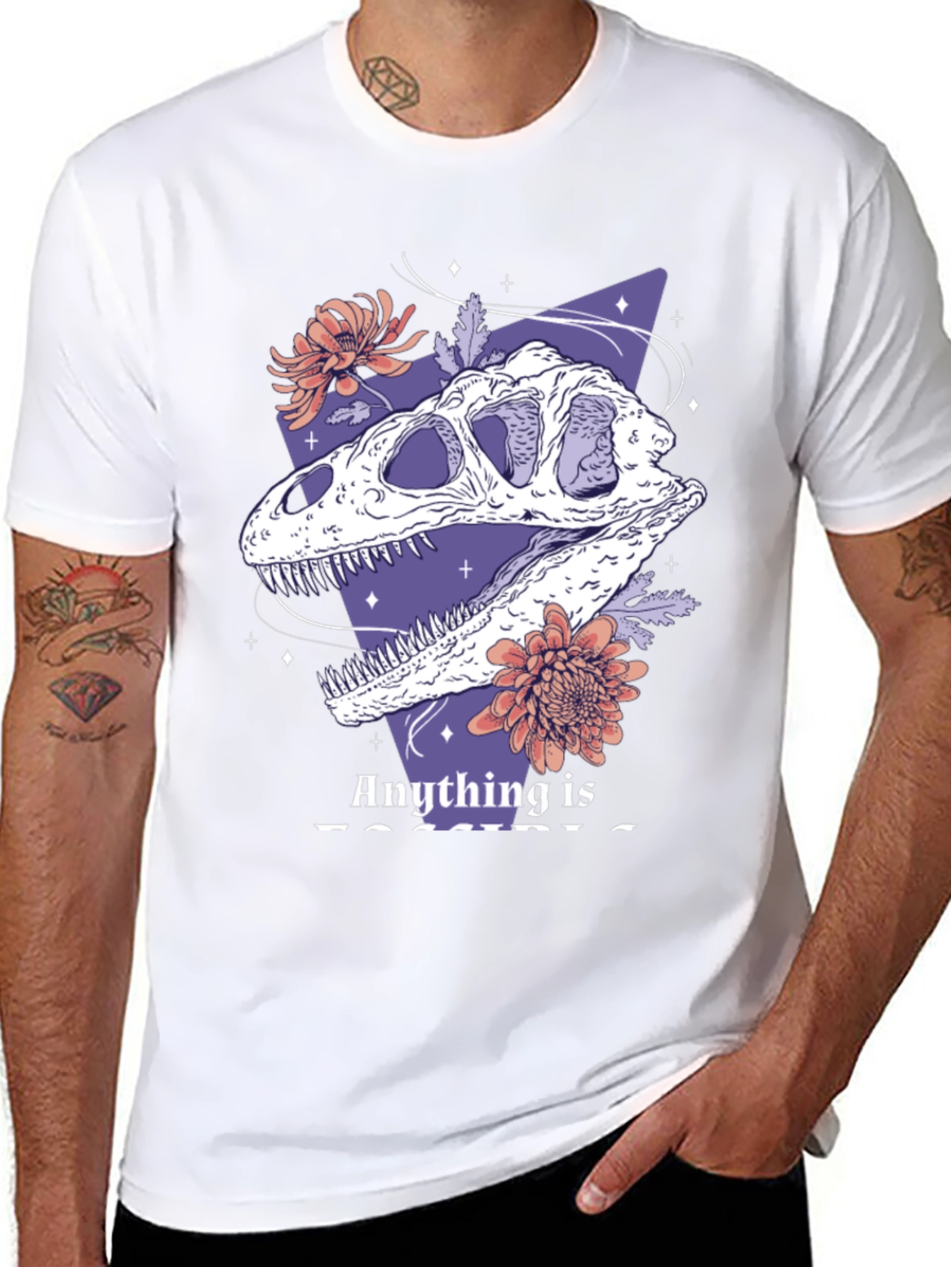 Dinosaur Skull Graphic Tee - Black