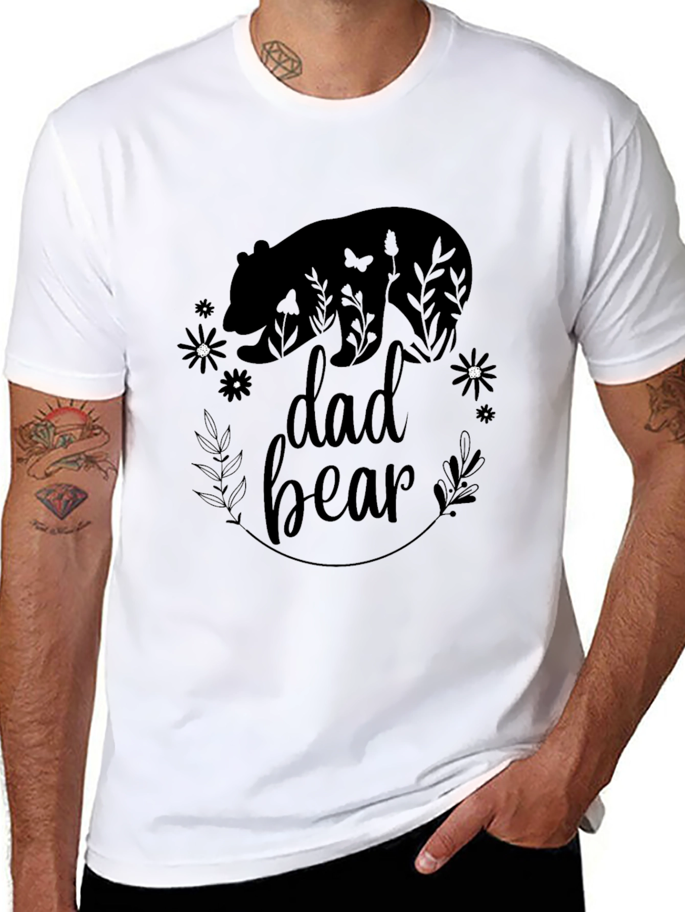 Dad Bear Graphic Tee - Black Cotton Shirt