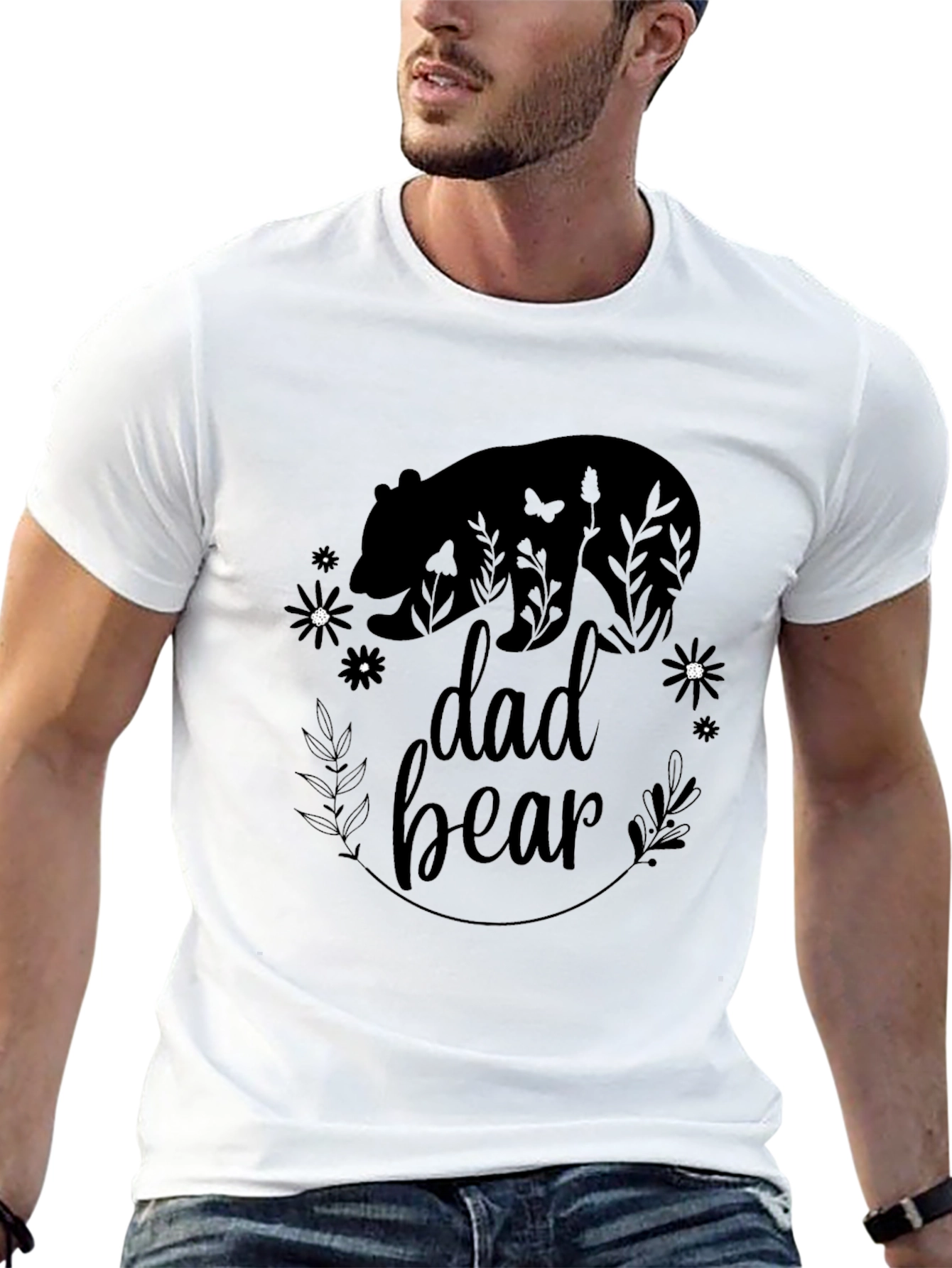 Dad Bear Graphic Tee - Black Cotton Shirt