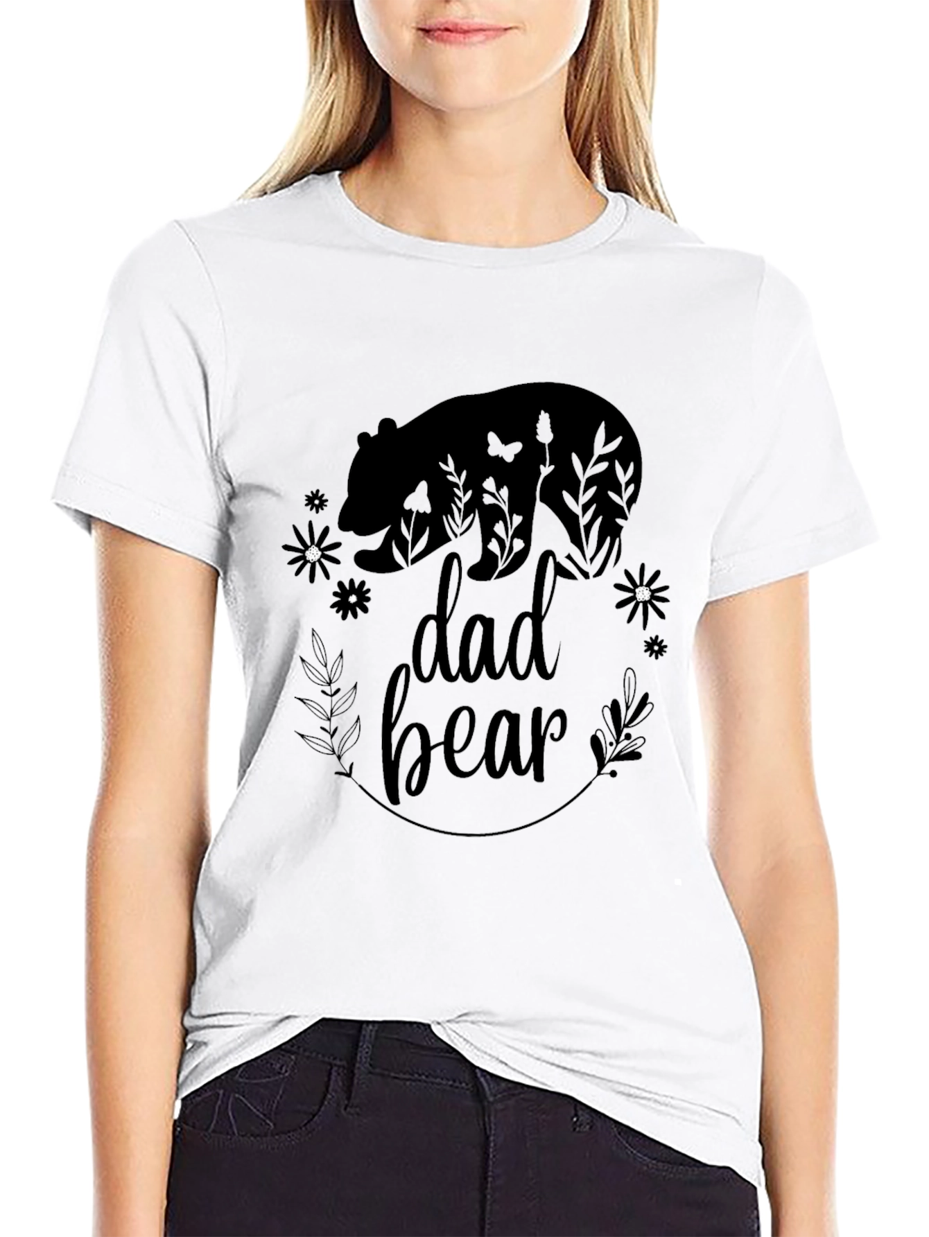 Dad Bear Graphic Tee - Black Cotton Shirt