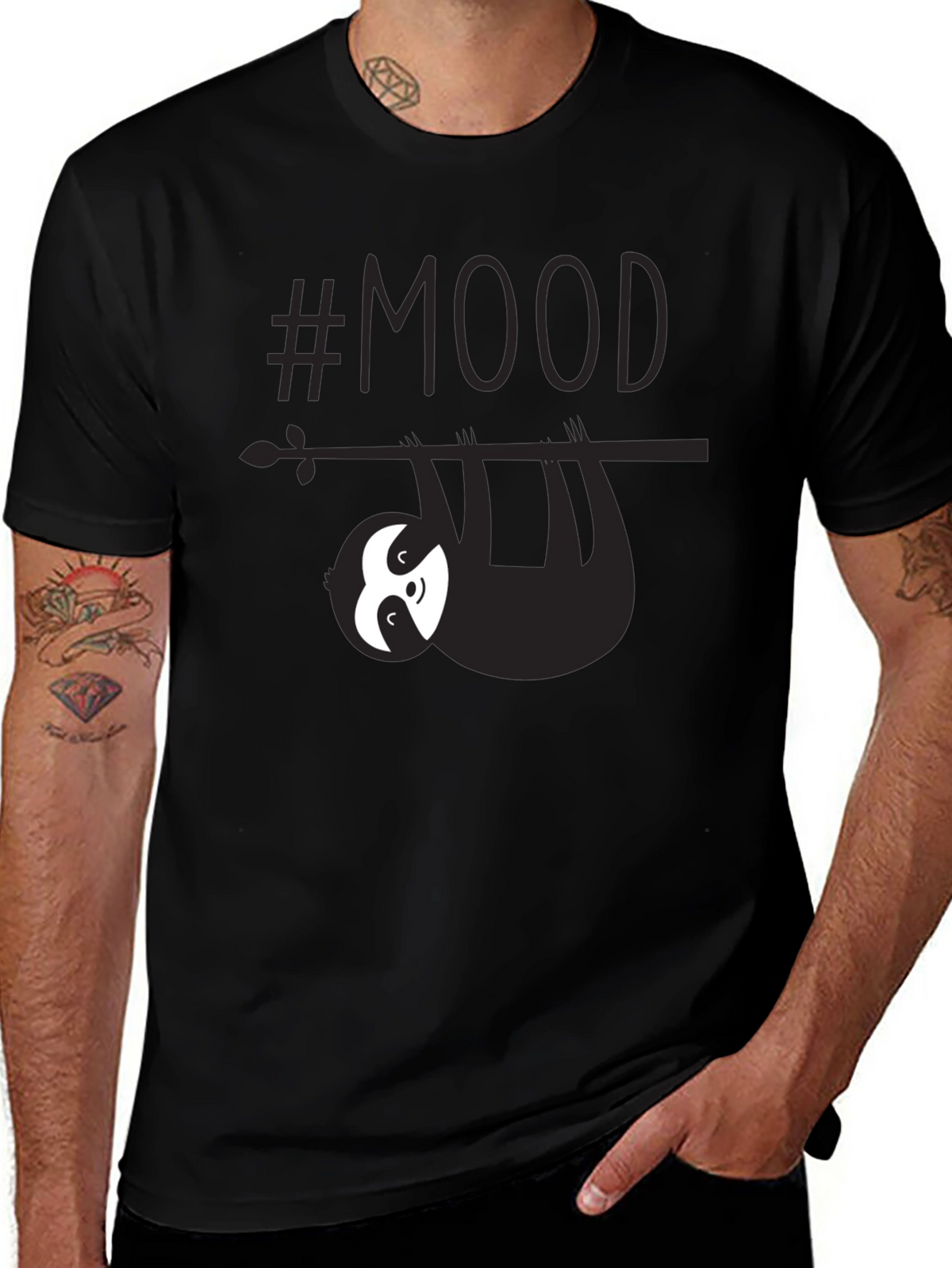Lazy Sloth #Mood Mens Graphic Tee - Black