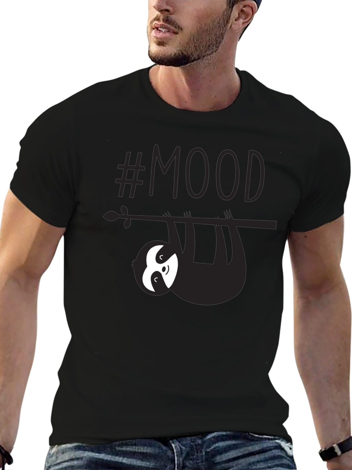 Lazy Sloth #Mood Mens Graphic Tee - Black