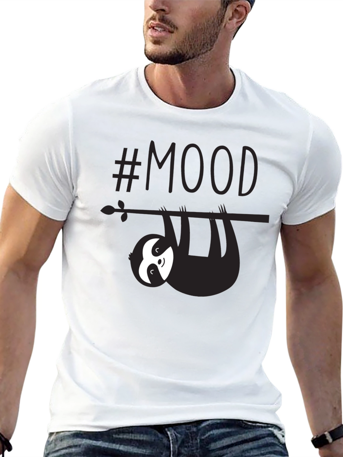 Lazy Sloth #Mood Mens Graphic Tee - Black