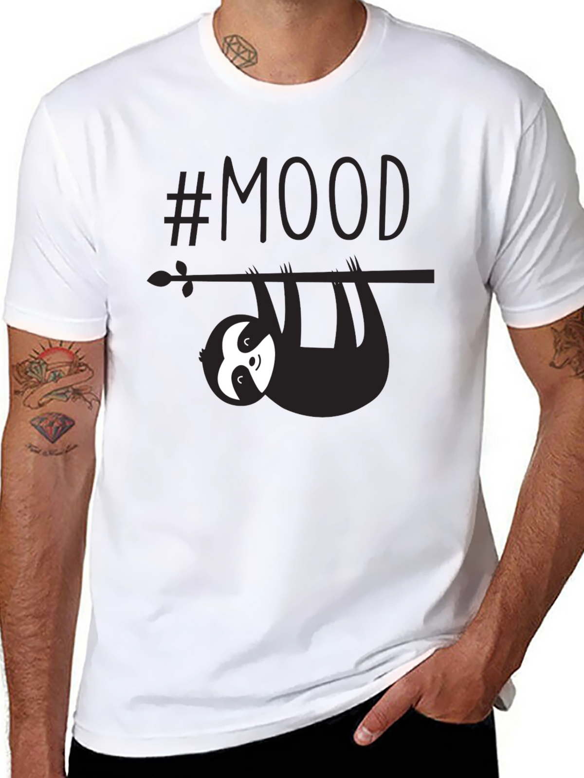 Lazy Sloth #Mood Mens Graphic Tee - Black