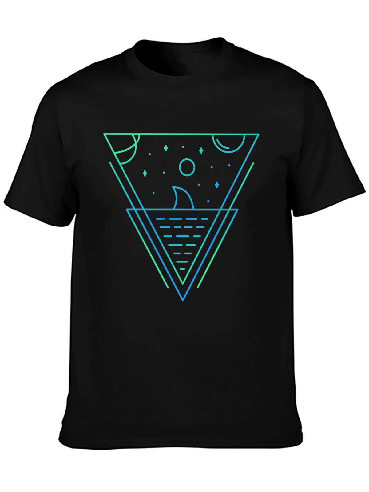 Geometric Shark Graphic Tee - Black Cotton Blend