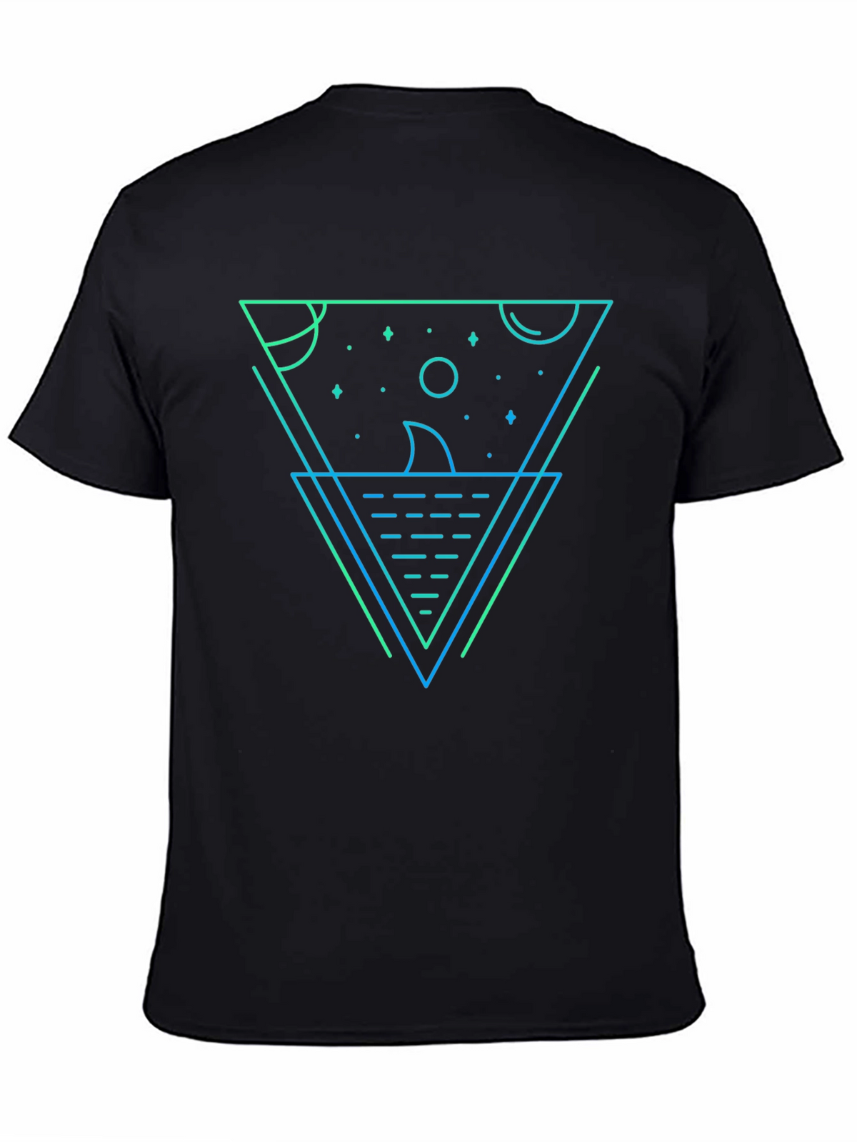 Geometric Shark Graphic Tee - Black Cotton Blend