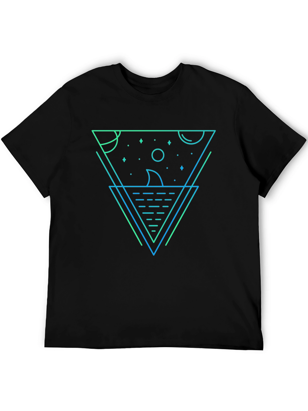 Geometric Shark Graphic Tee - Black Cotton Blend