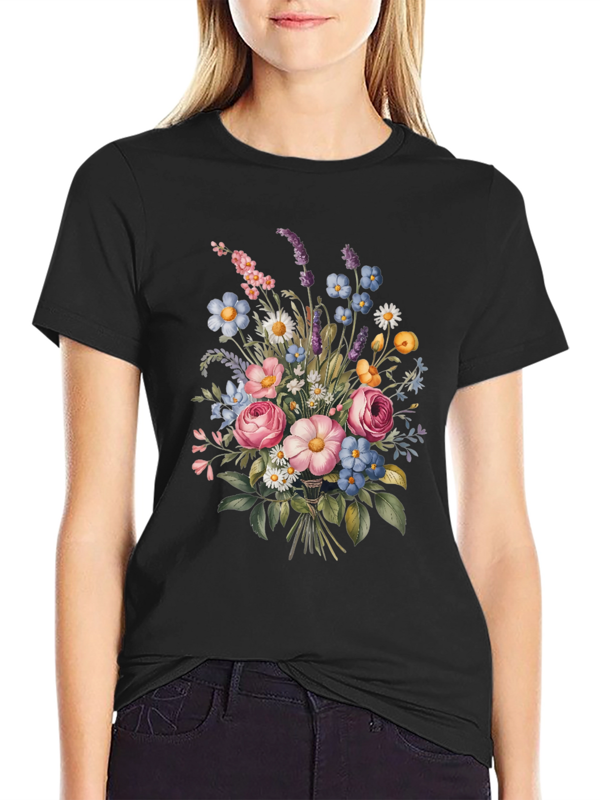 Floral Bouquet Black T-Shirt