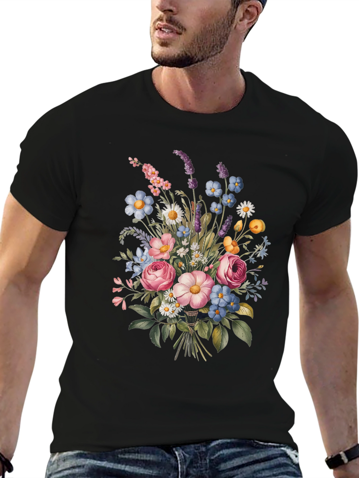 Floral Bouquet Black T-Shirt