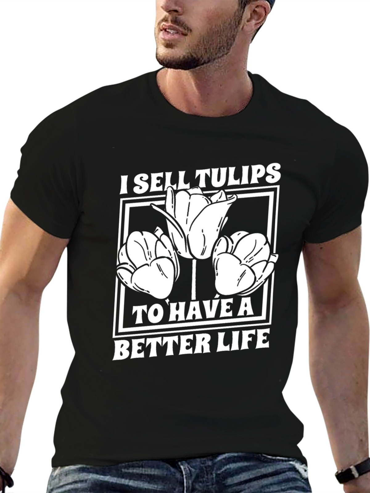I Sell Tulips Graphic Tee - Black Cotton T-Shirt