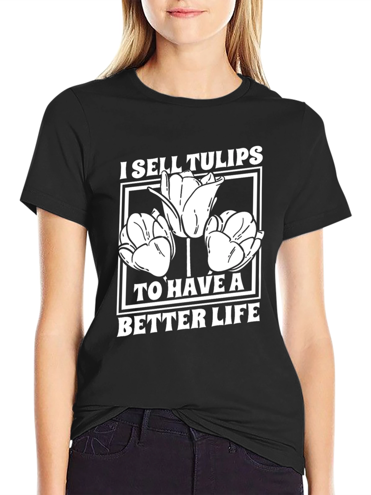I Sell Tulips Graphic Tee - Black Cotton T-Shirt