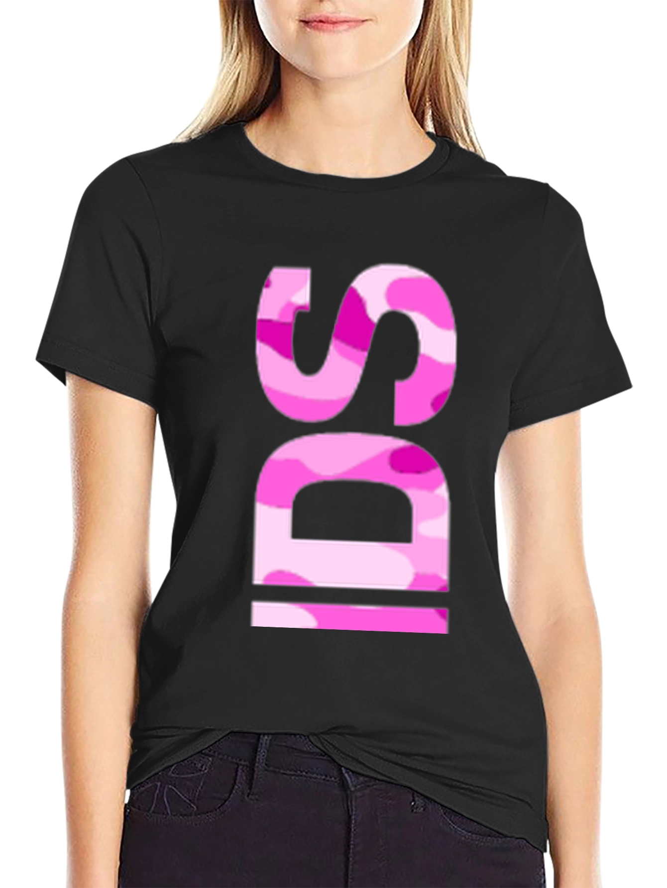 Pink Camo IDS Graphic Black T-Shirt
