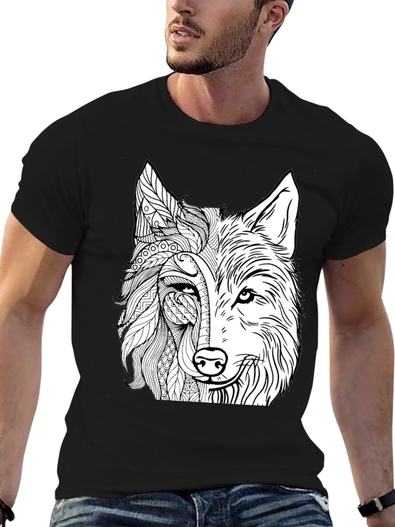 Wolf Graphic Print Black T-Shirt