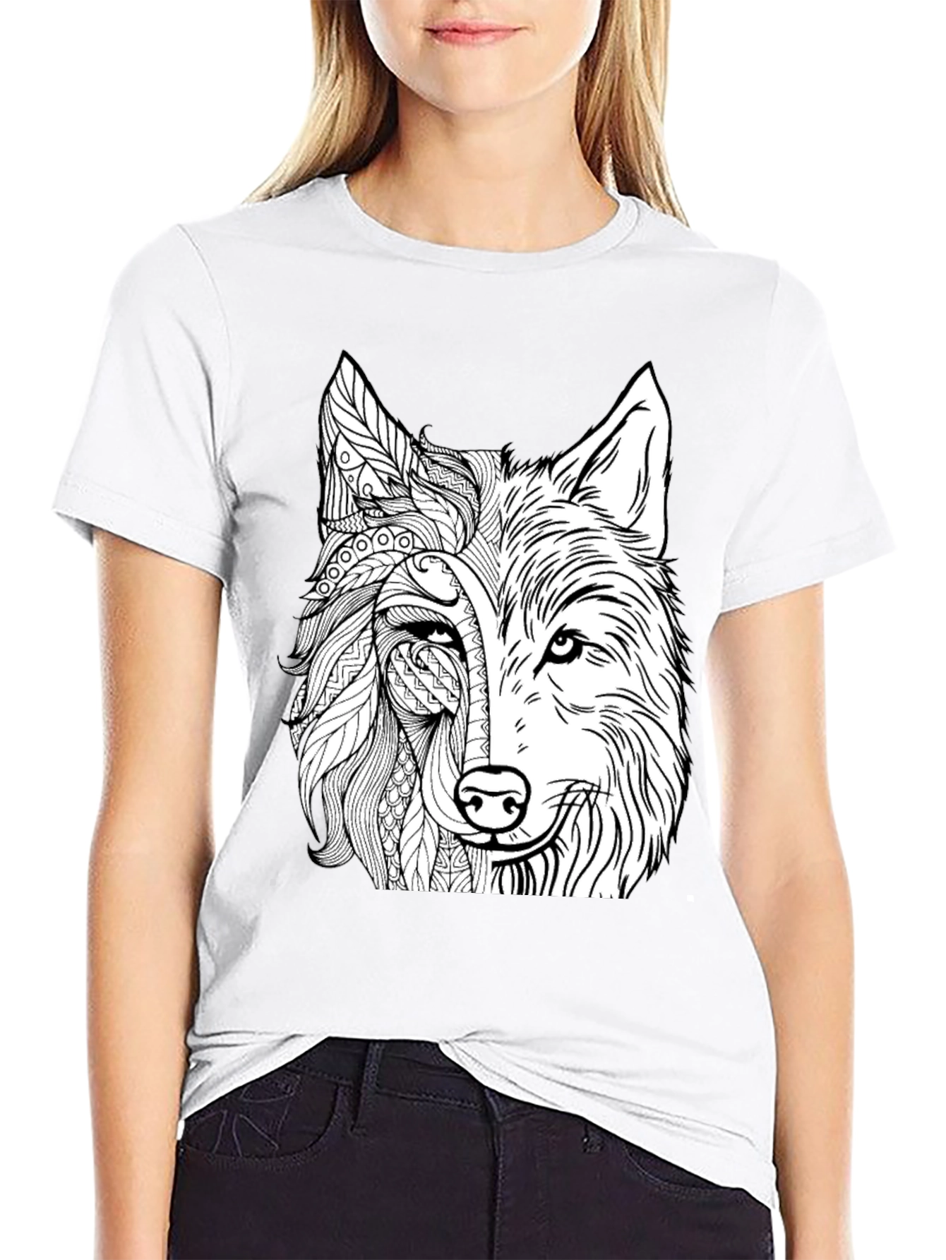 Wolf Graphic Print Black T-Shirt