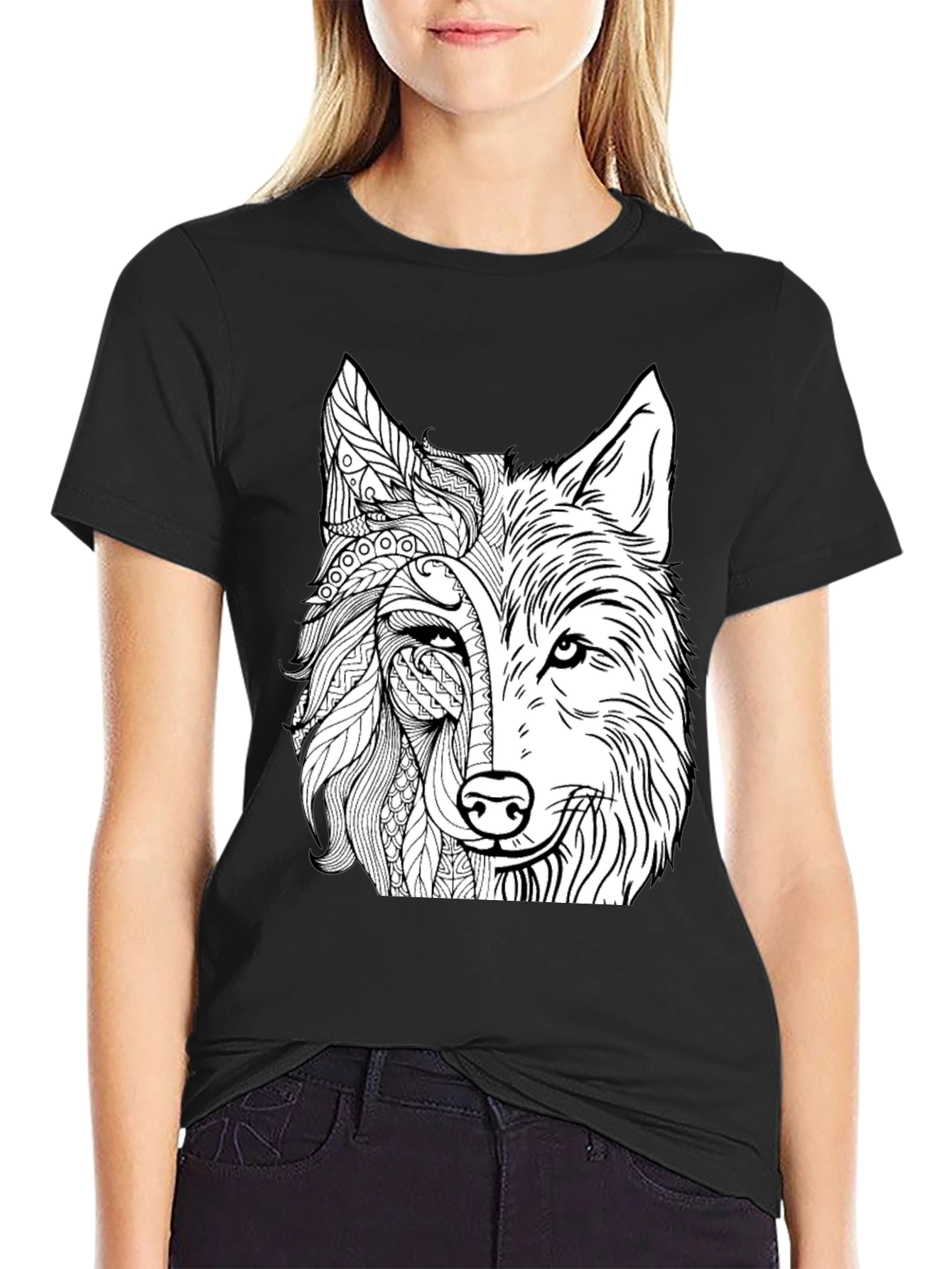 Wolf Graphic Print Black T-Shirt