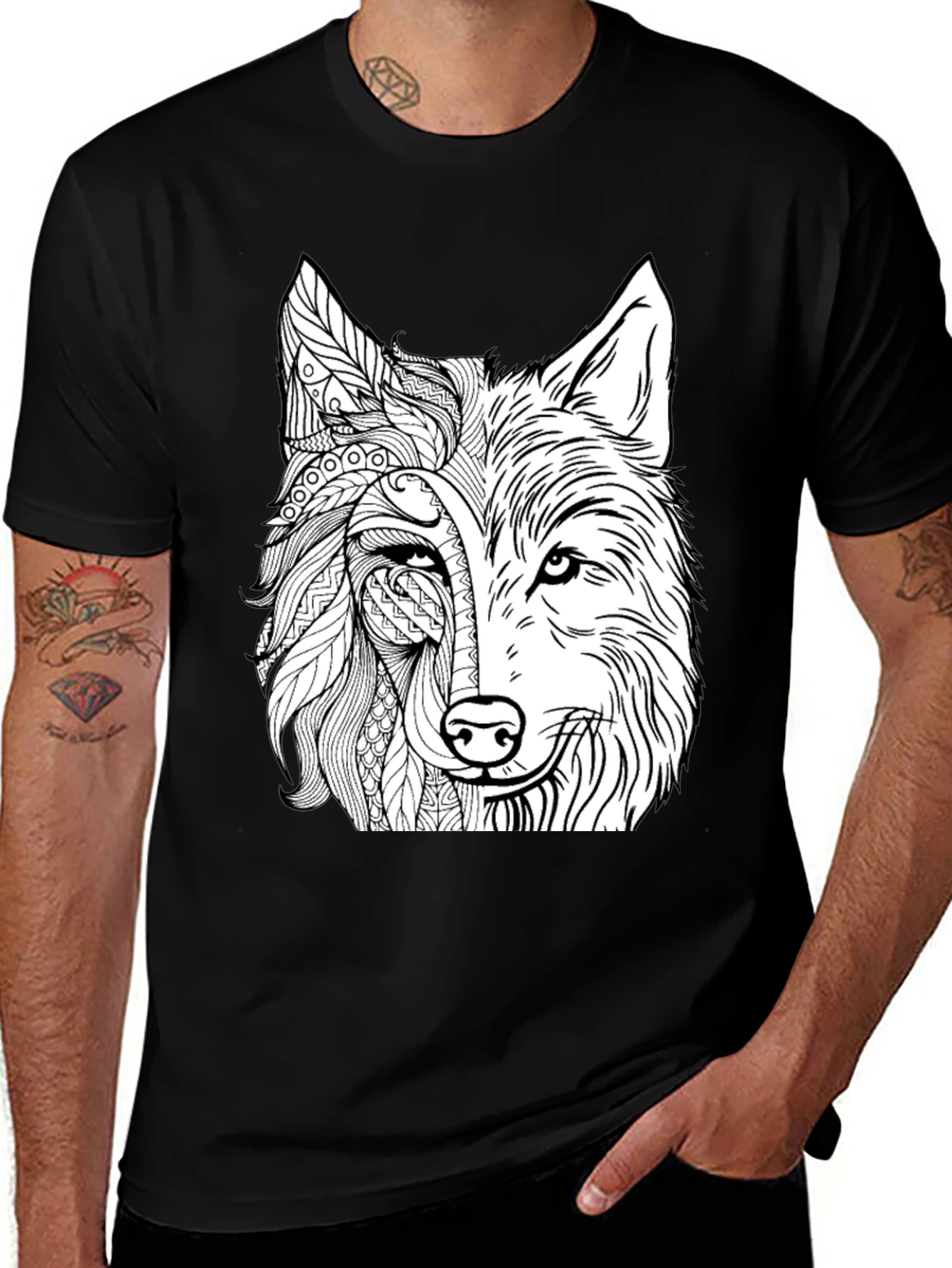 Wolf Graphic Print Black T-Shirt