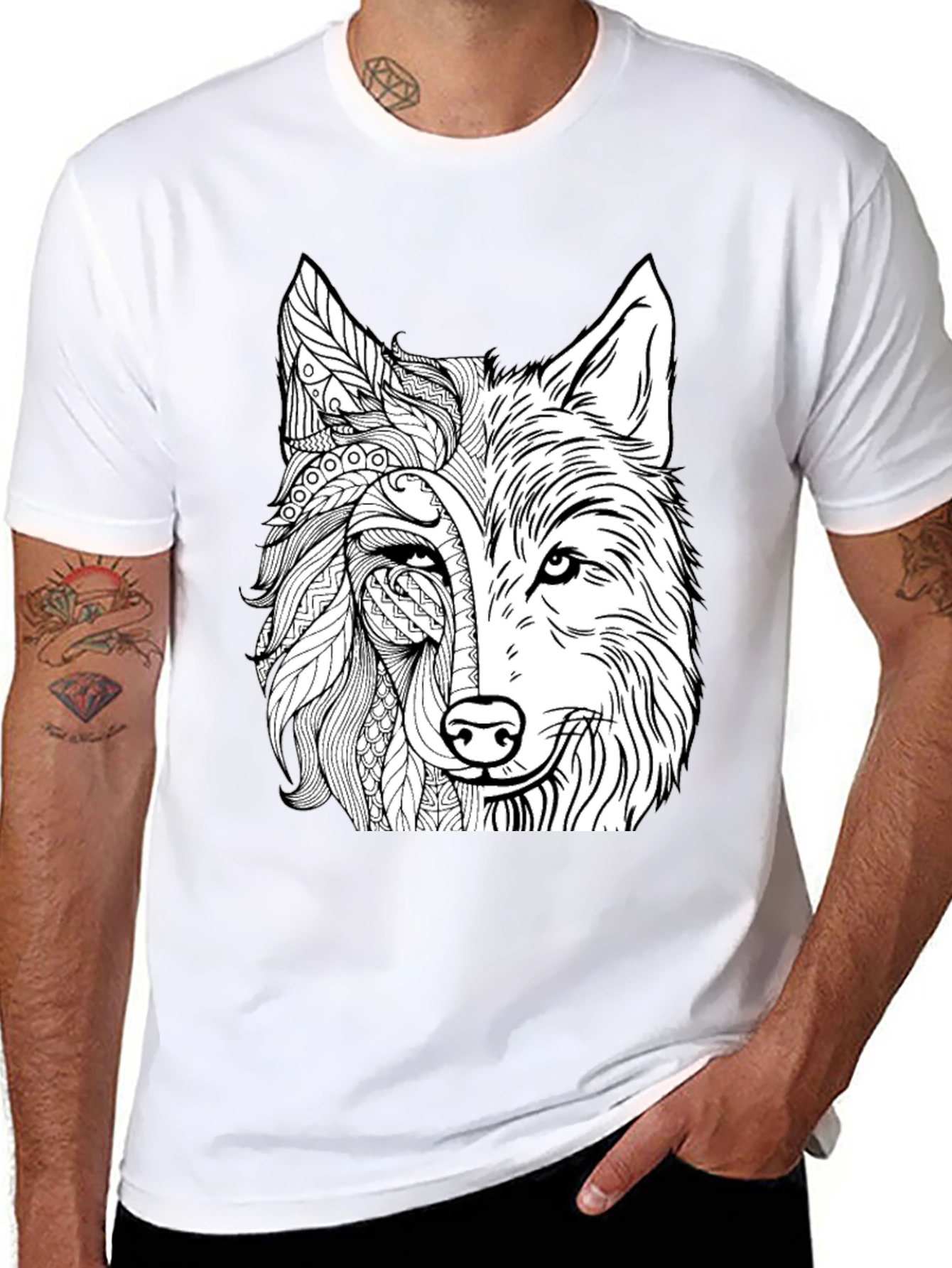 Wolf Graphic Print Black T-Shirt