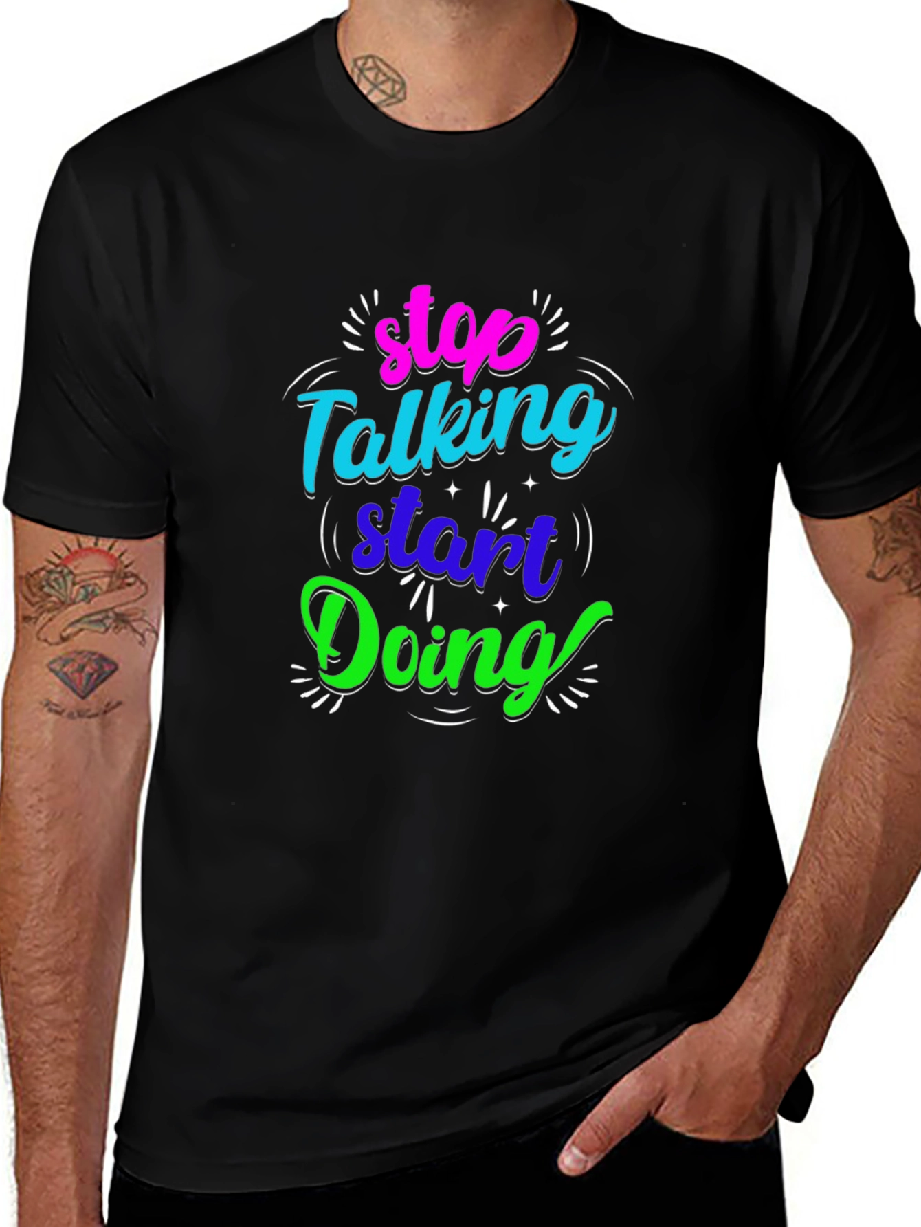 Stop Talking Start Doing Black Graphic Tee