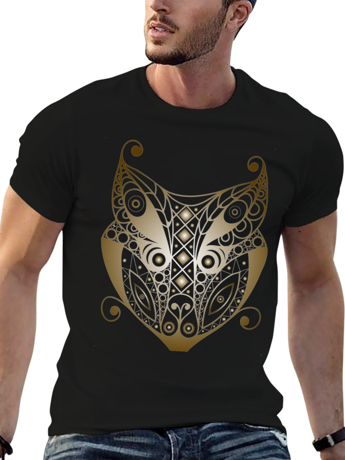 Fox Head Graphic Print Mens T-Shirt