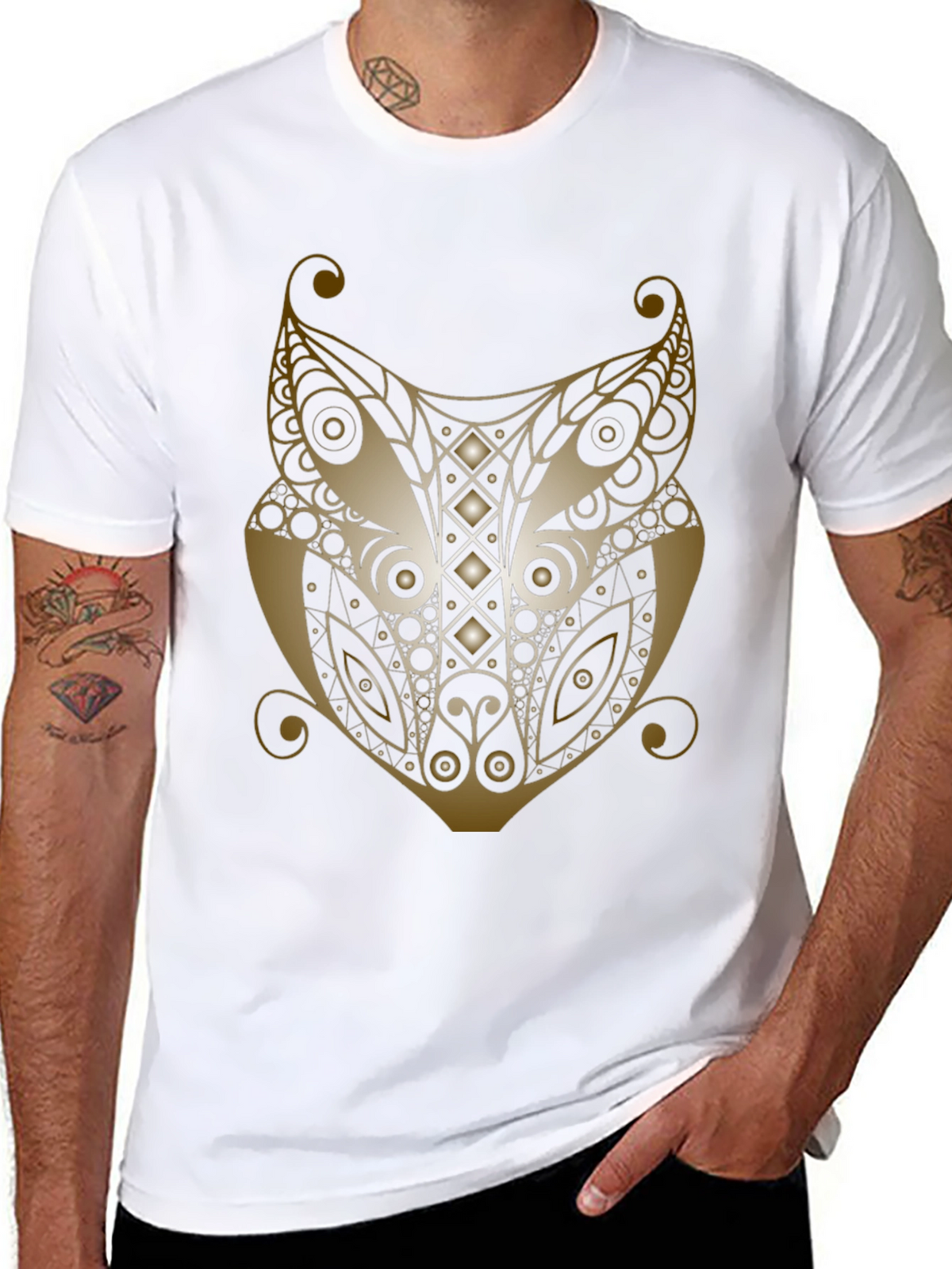 Fox Head Graphic Print Mens T-Shirt