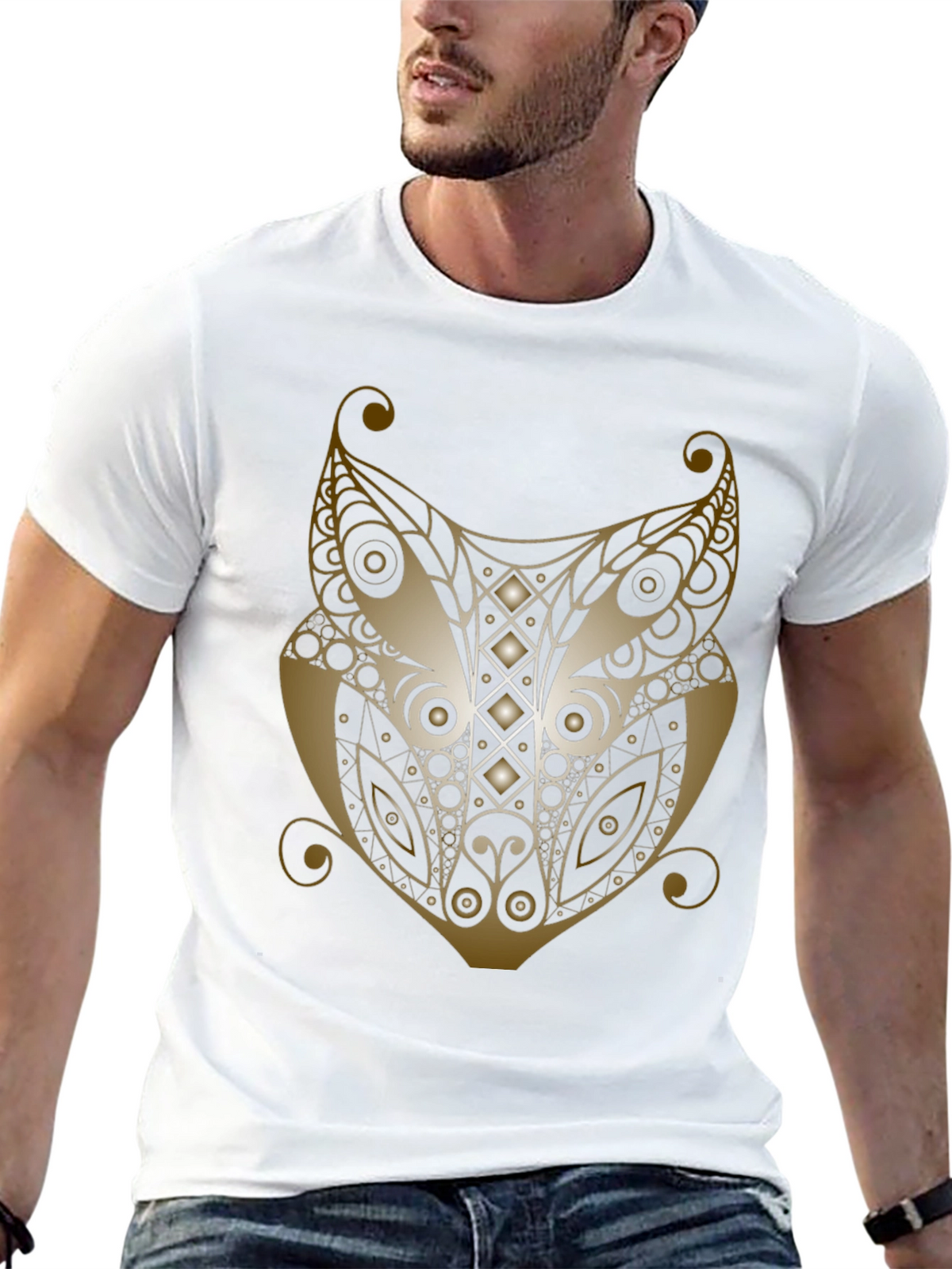 Fox Head Graphic Print Mens T-Shirt