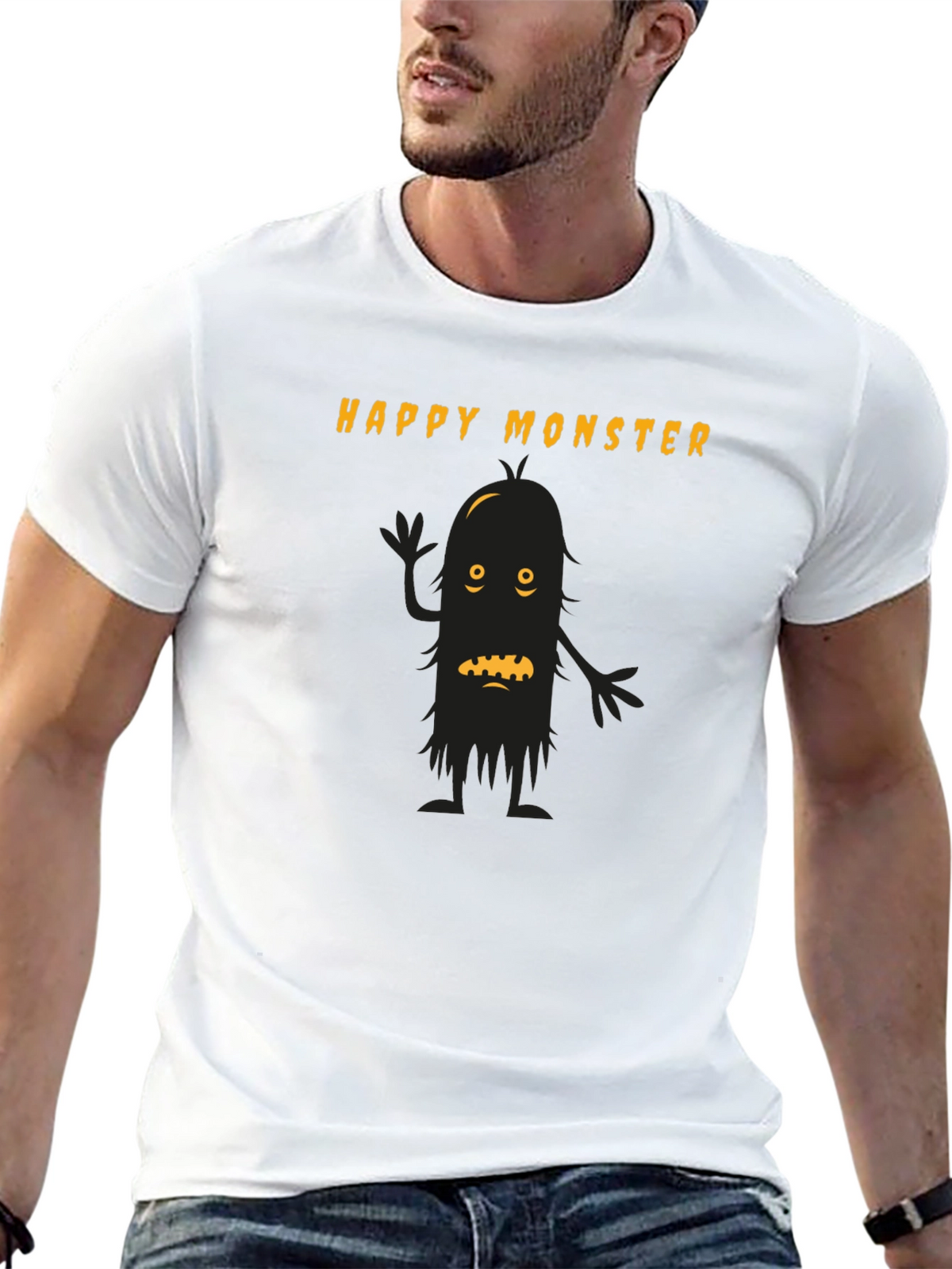 Happy Monster Graphic Tee - Black Cotton T-Shirt