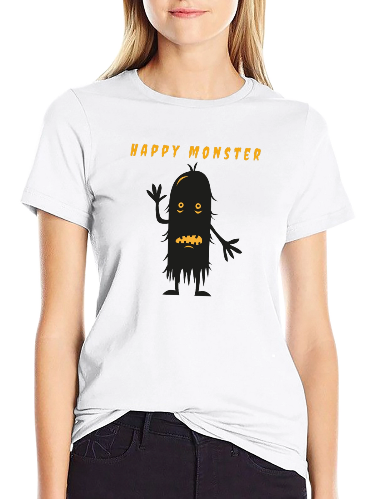 Happy Monster Graphic Tee - Black Cotton T-Shirt