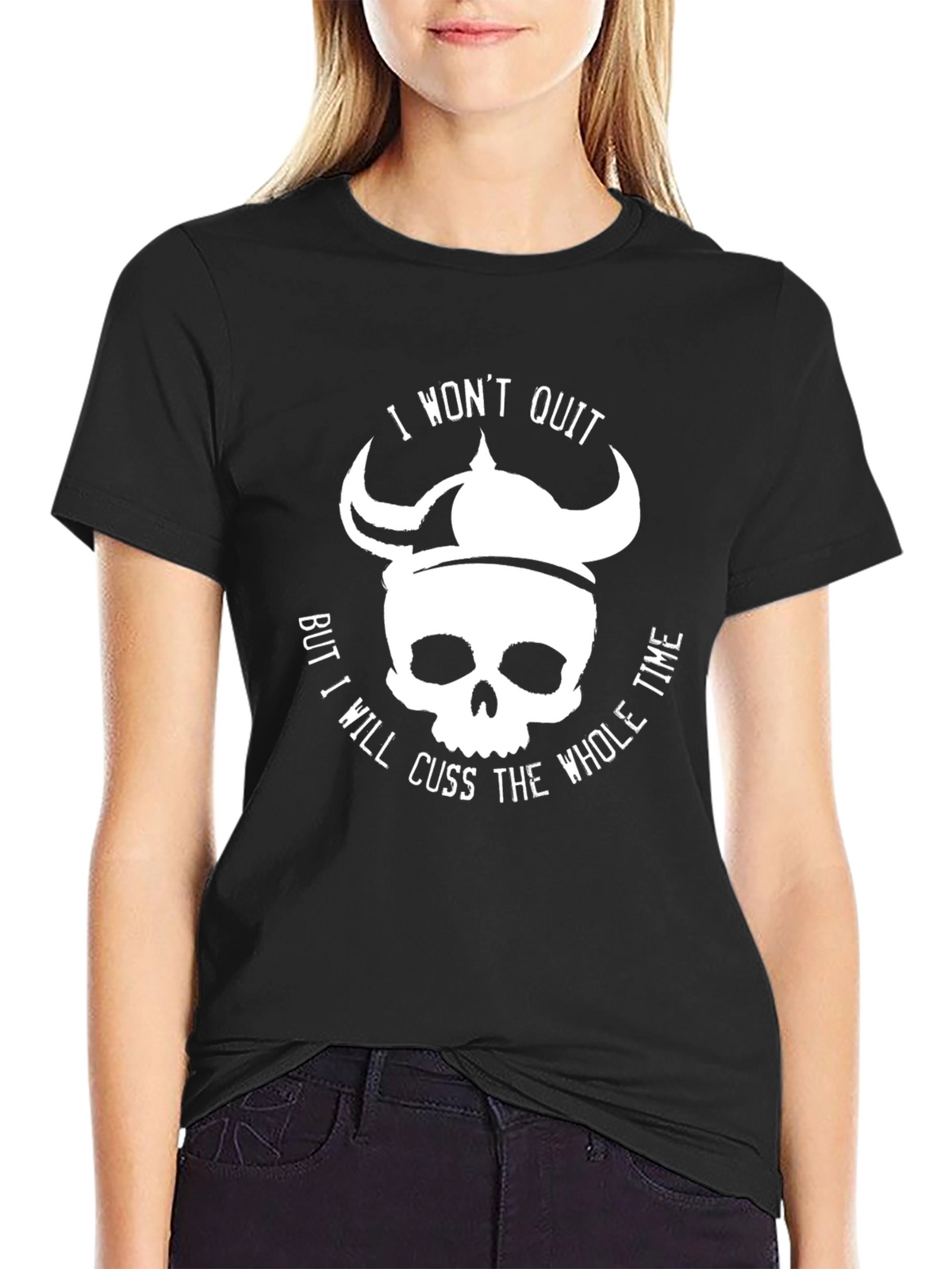 I Wont Quit Skull Viking Helmet T-Shirt