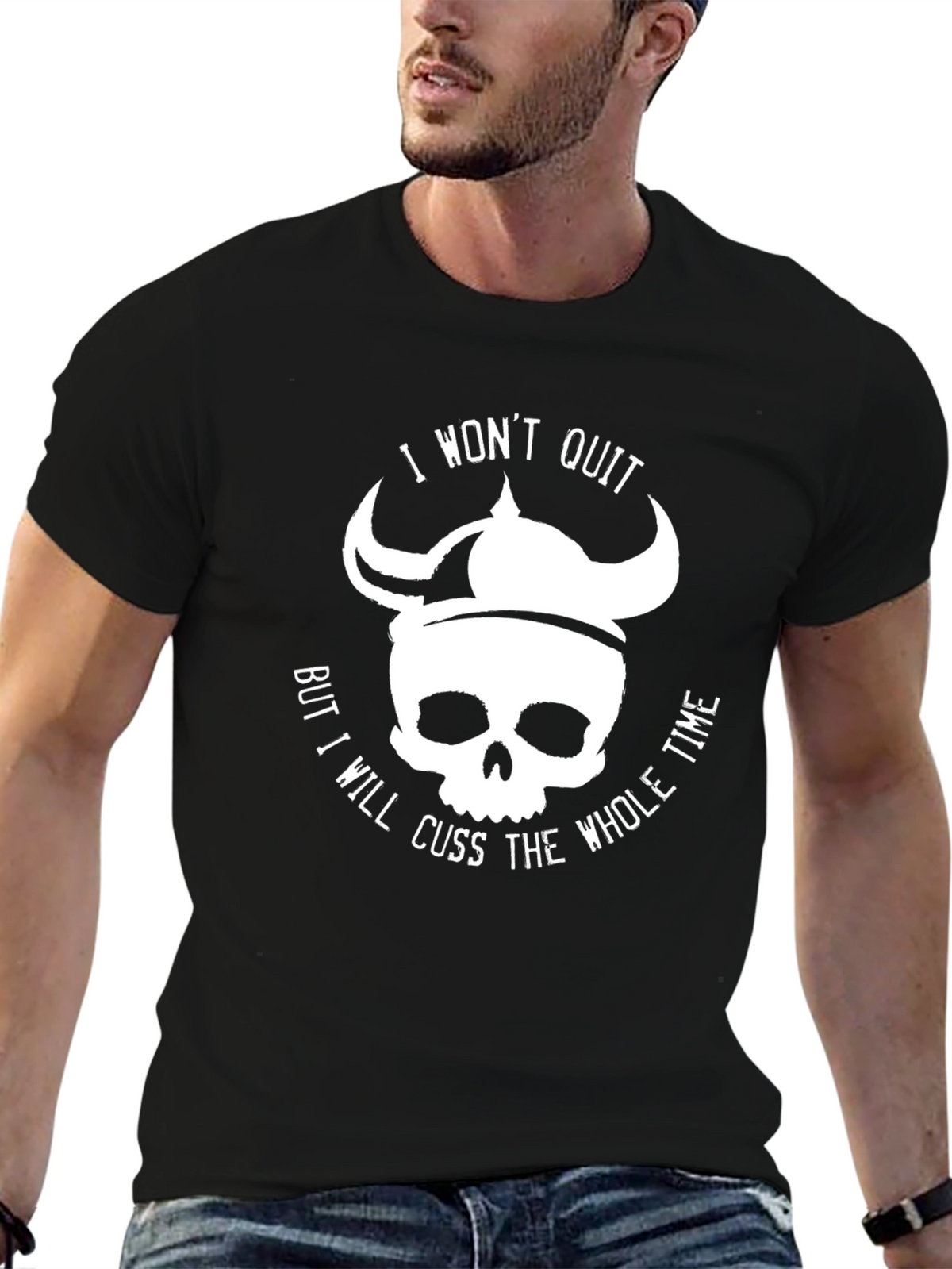 I Wont Quit Skull Viking Helmet T-Shirt