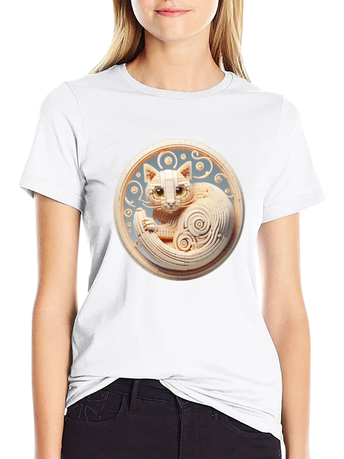 Black T-Shirt with 3D Cat Design