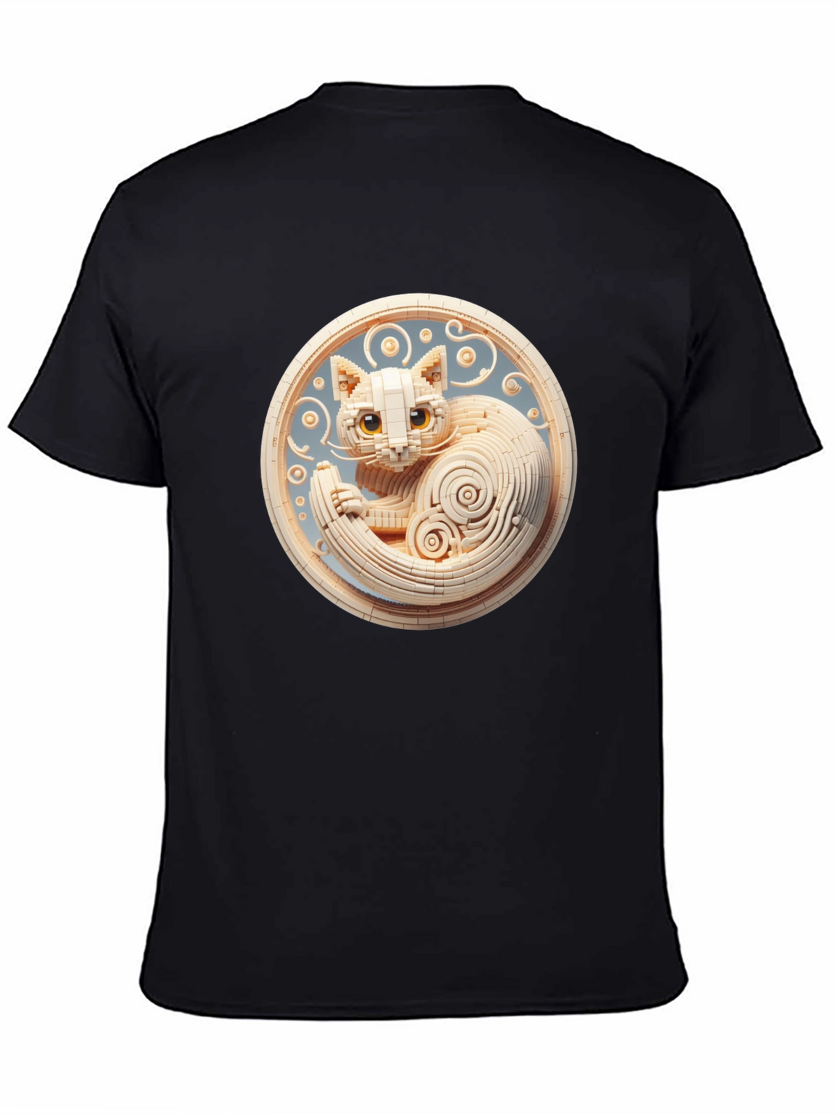 Black T-Shirt with 3D Cat Design