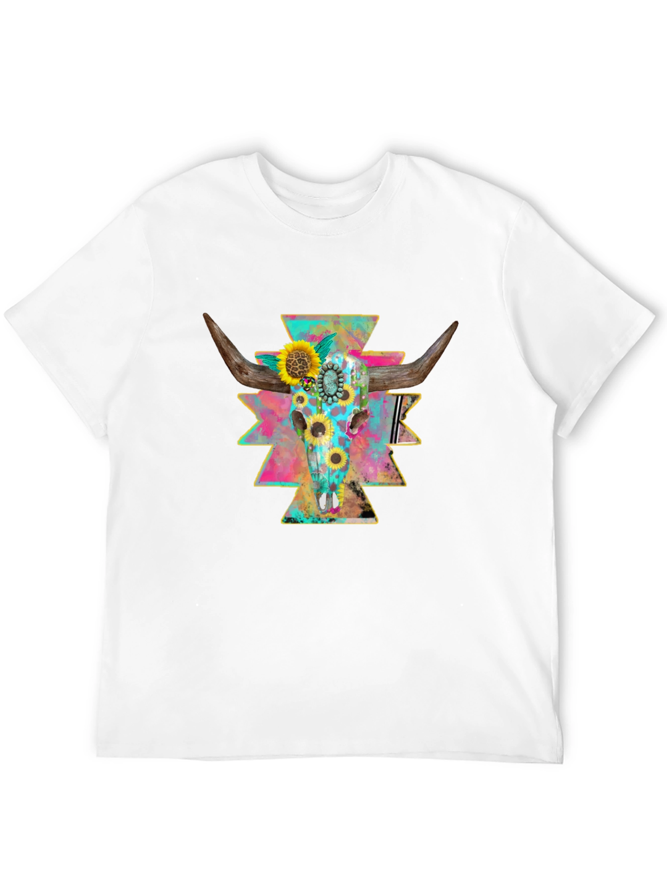 Skull & Sunflower Graphic Print Tee - Western Style