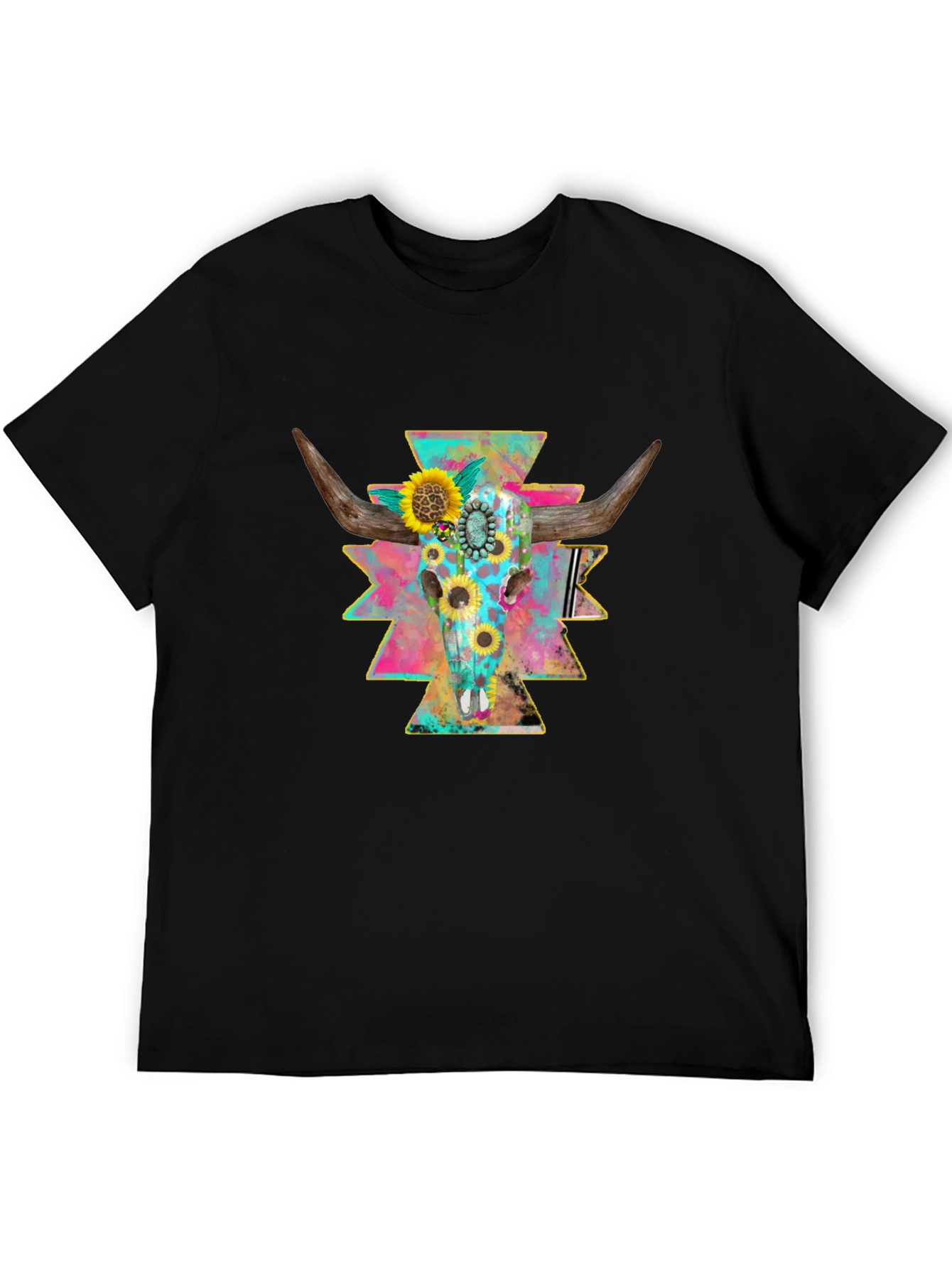 Skull & Sunflower Graphic Print Tee - Western Style