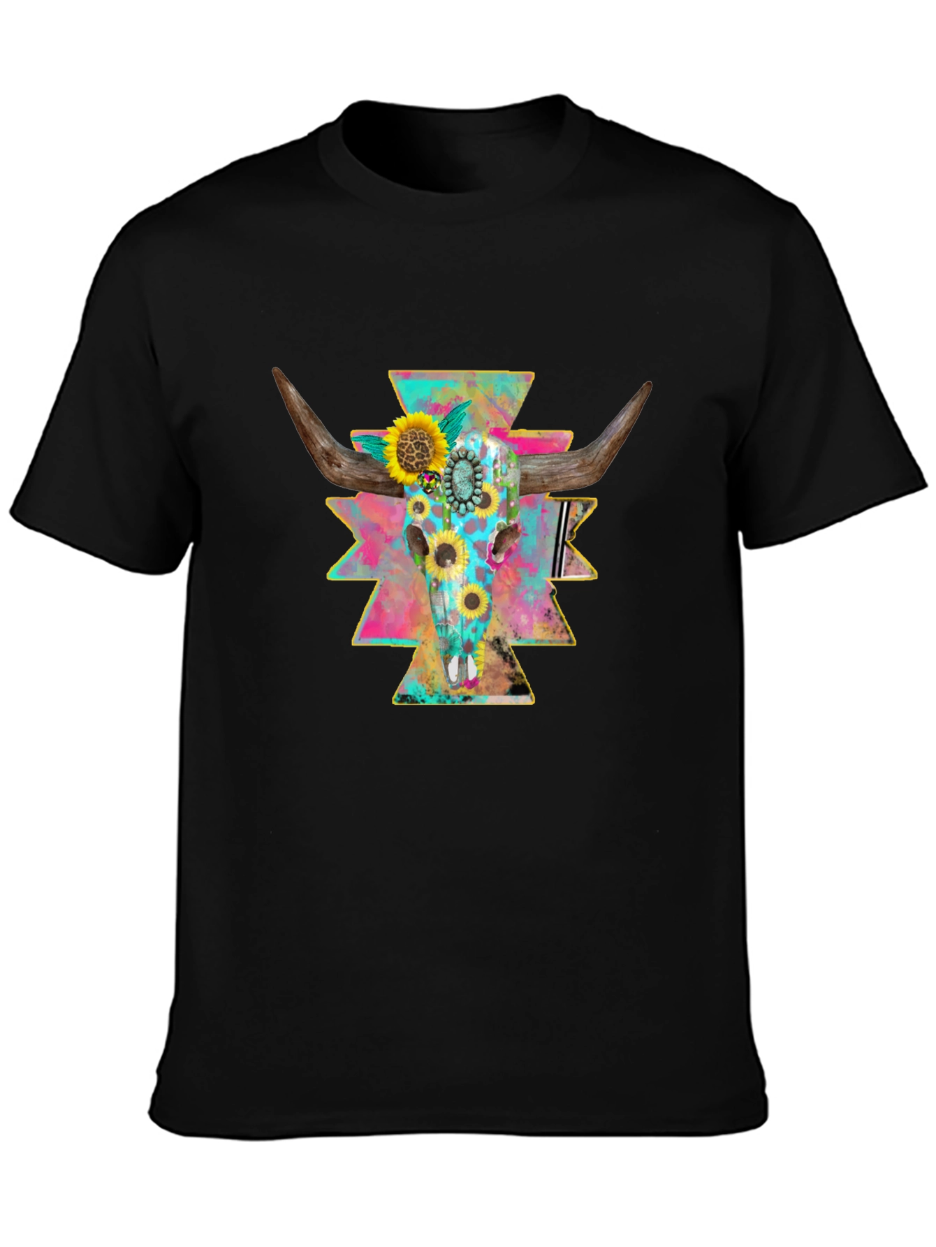 Skull & Sunflower Graphic Print Tee - Western Style
