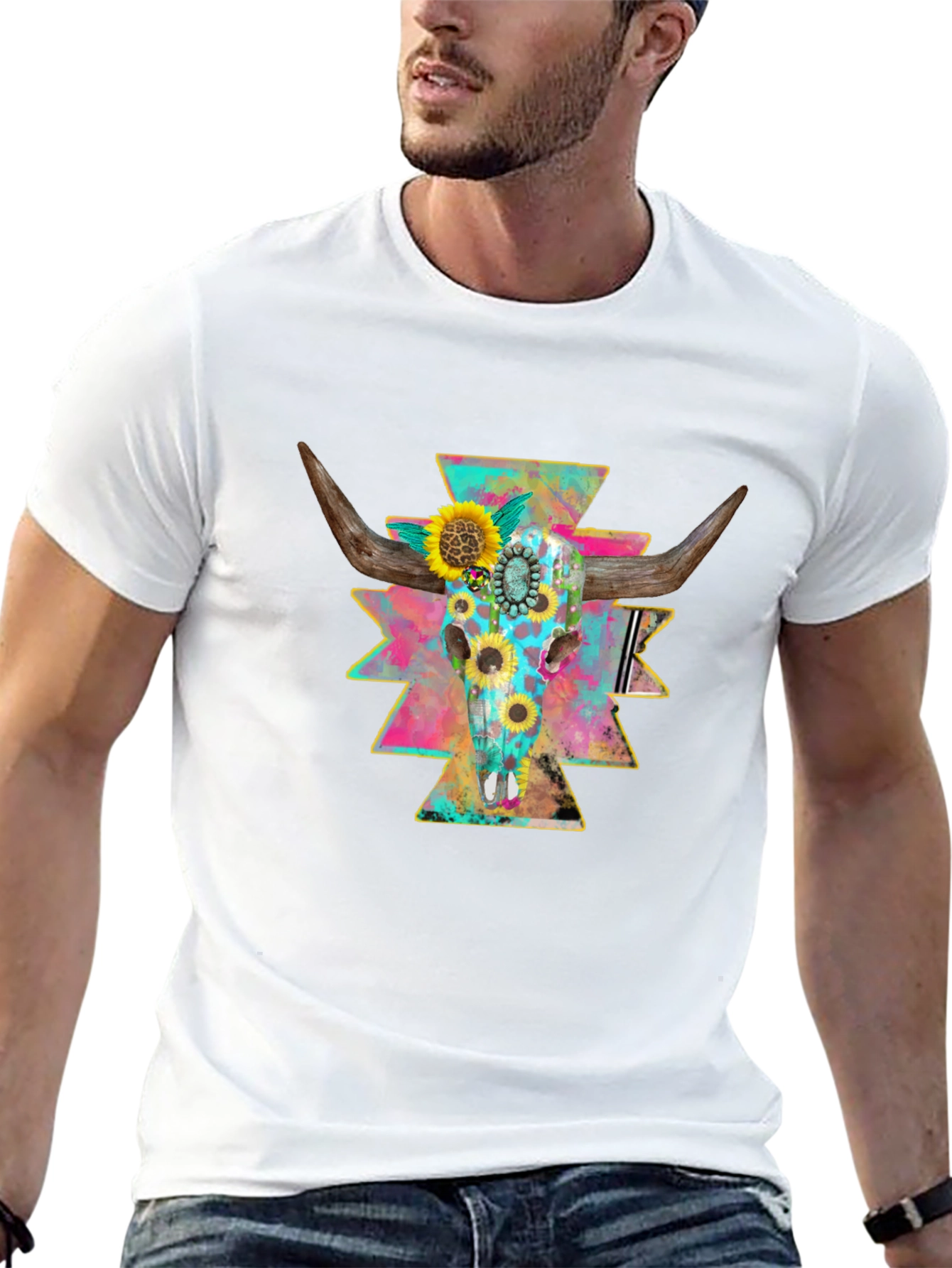 Skull & Sunflower Graphic Print Tee - Western Style