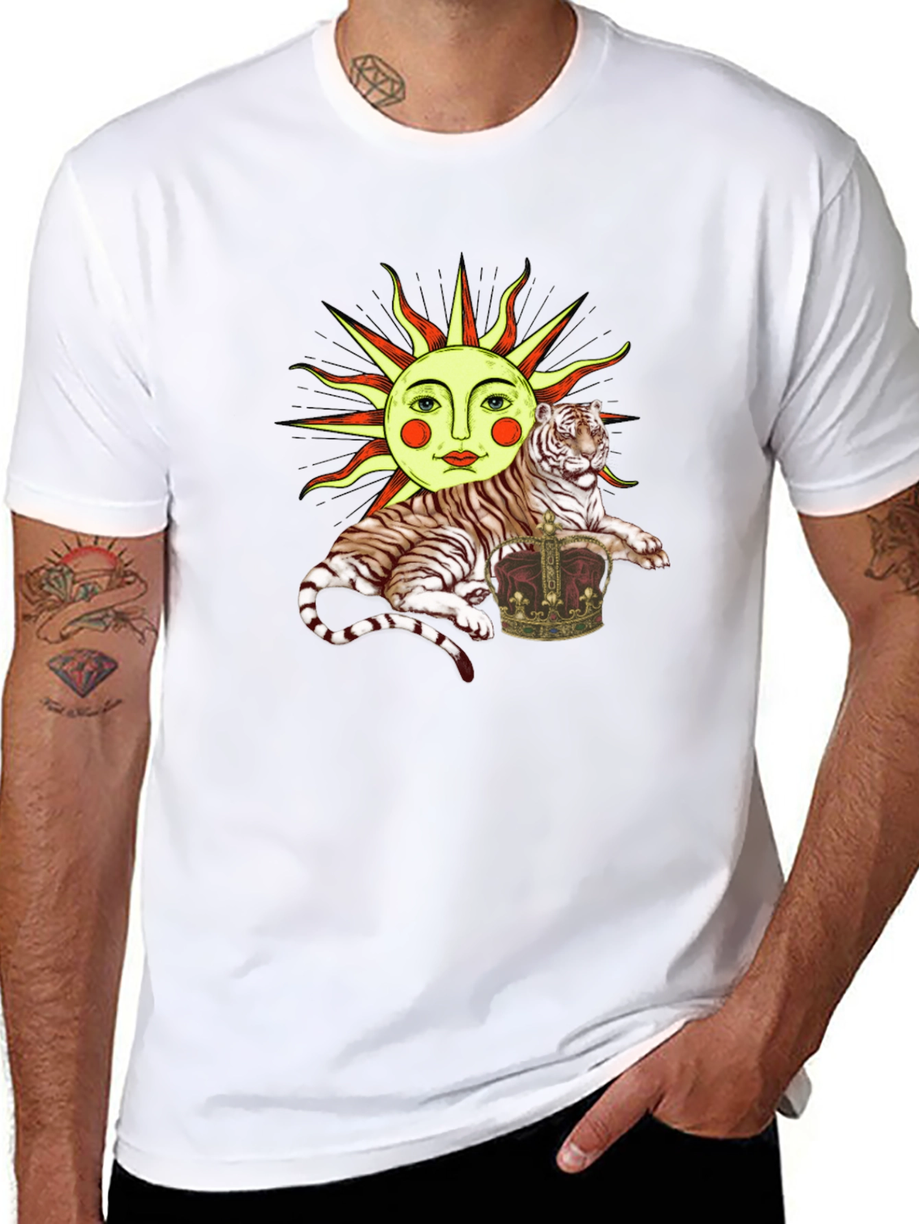 Sun Tiger Crown Graphic Tee - Unique Design