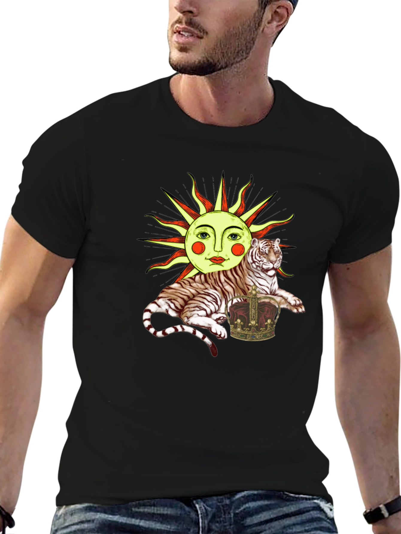 Sun Tiger Crown Graphic Tee - Unique Design